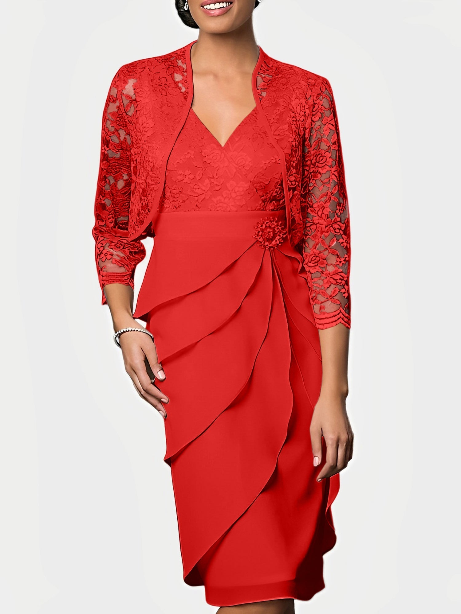 Knee Length V Neck Sheath Mother of the Bride Column Dresses