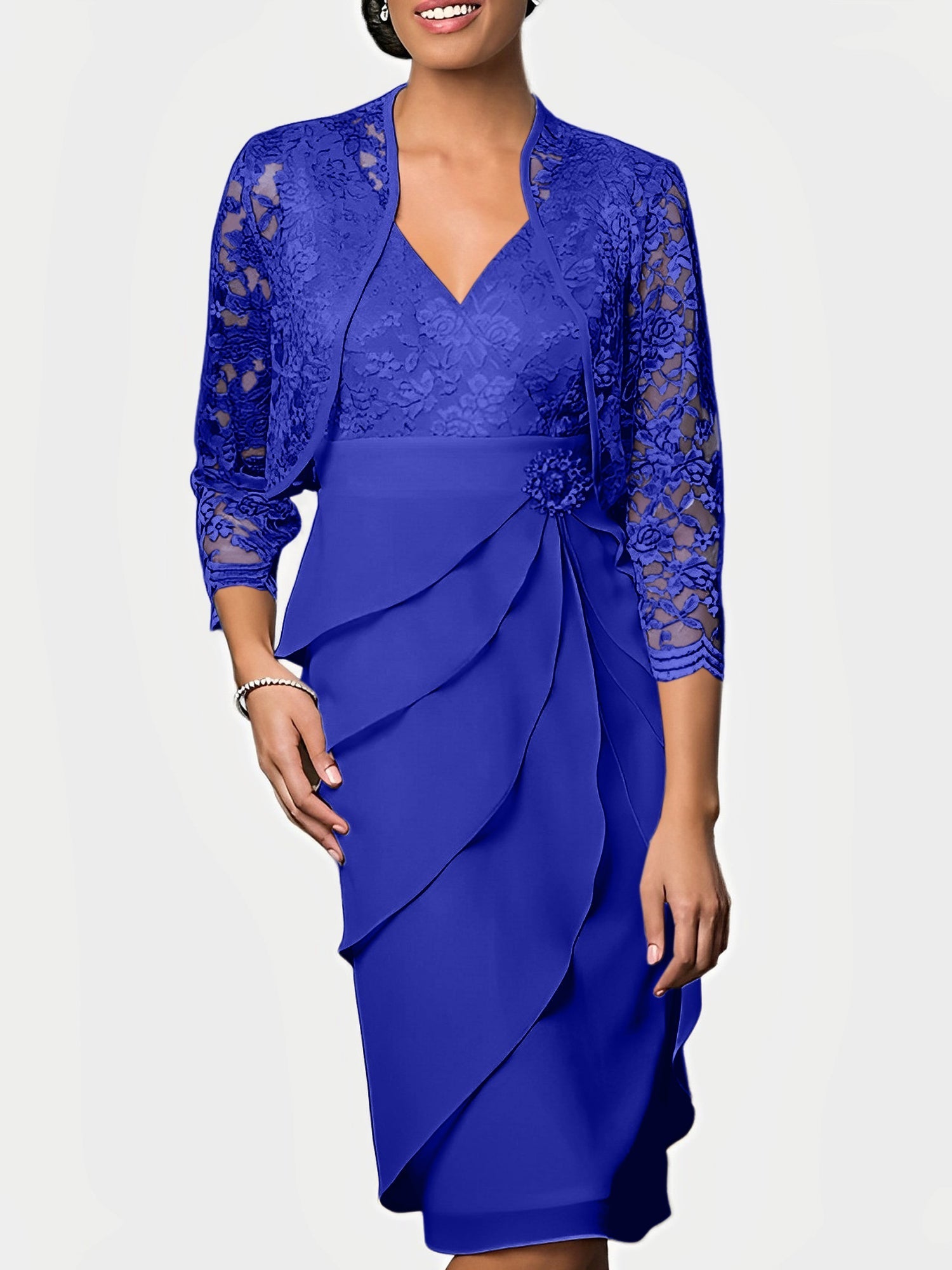 Knee Length V Neck Sheath Mother of the Bride Column Dresses