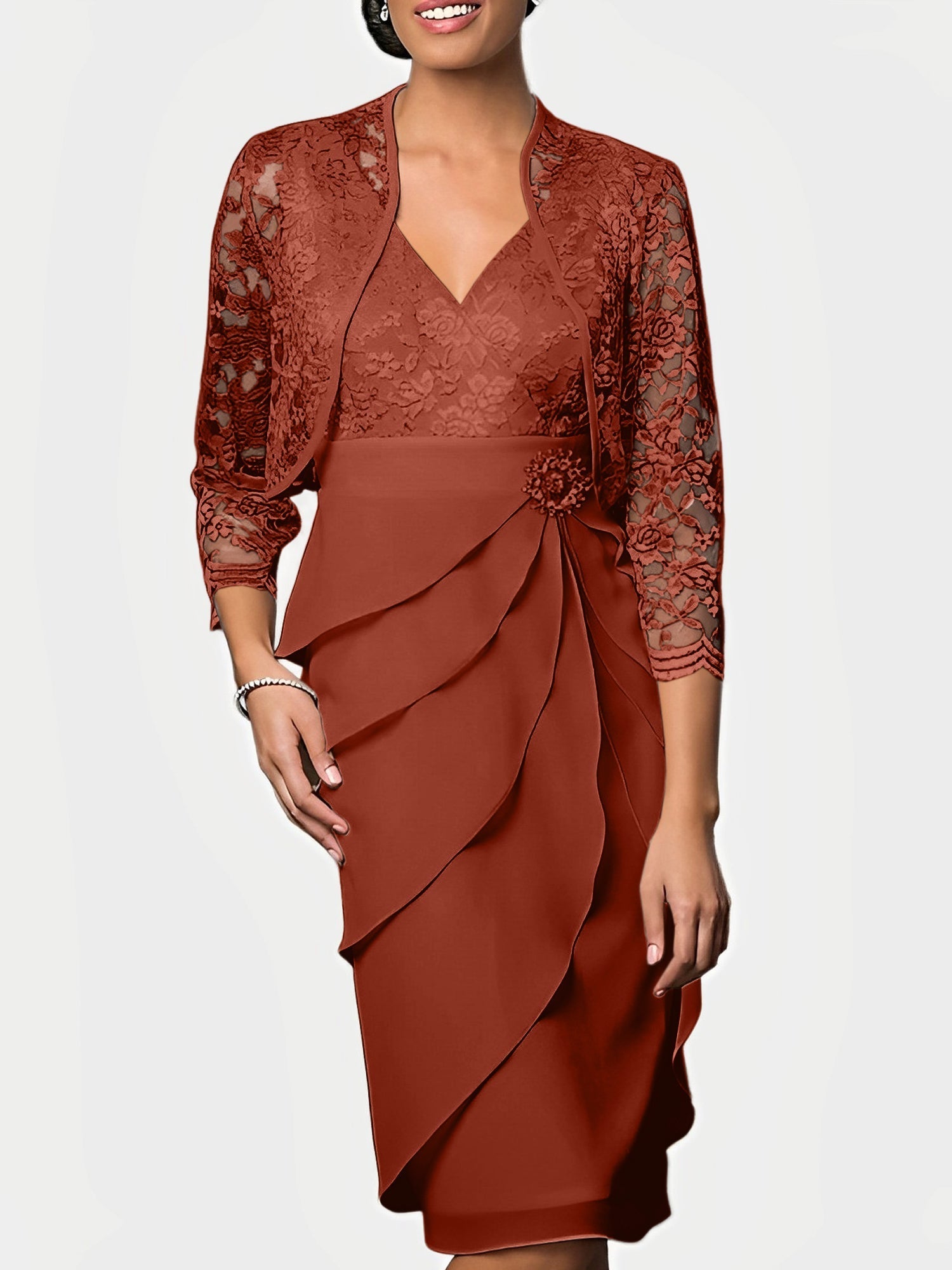 Knee Length V Neck Sheath Mother of the Bride Column Dresses