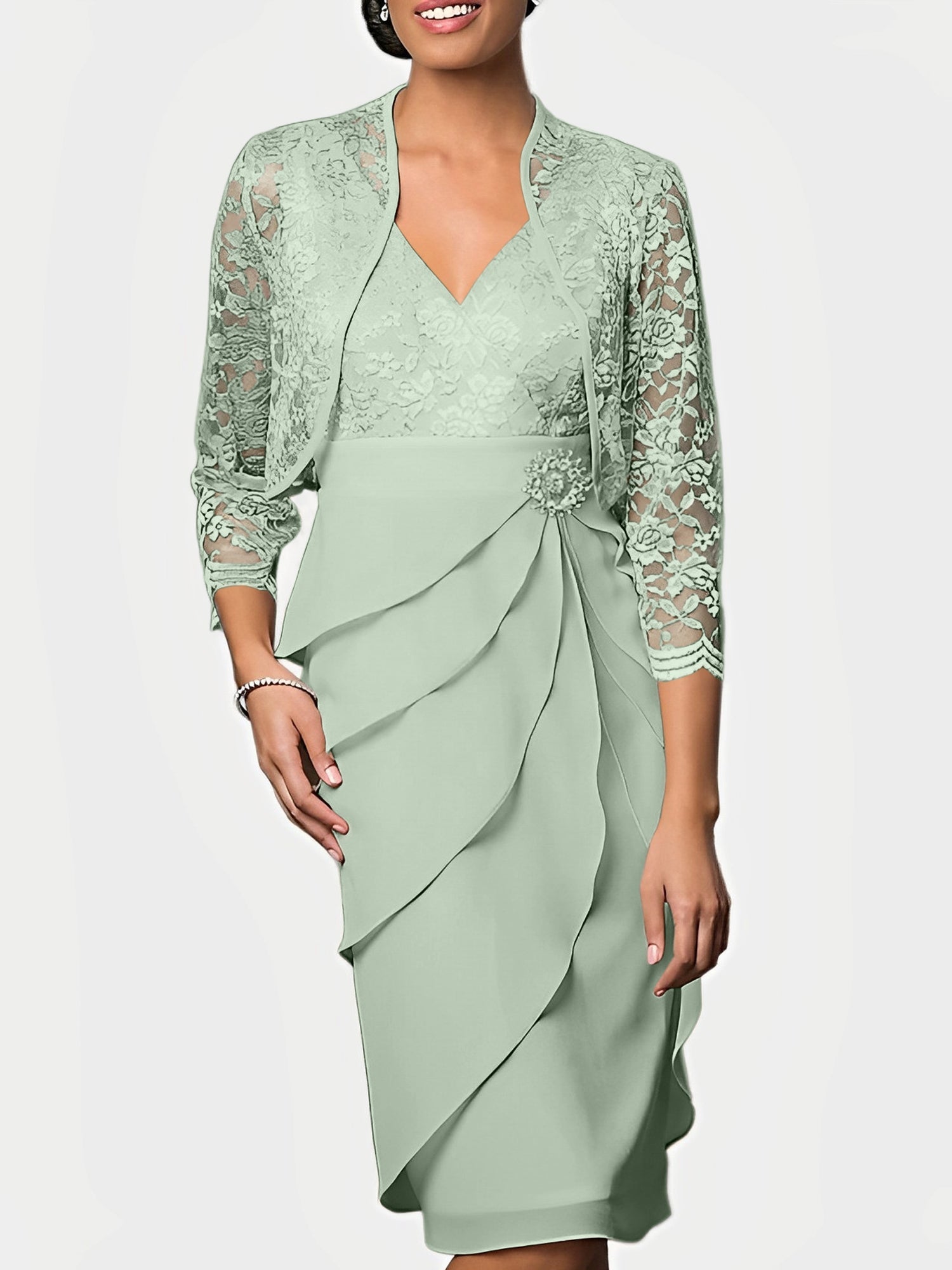 Knee Length V Neck Sheath Mother of the Bride Column Dresses