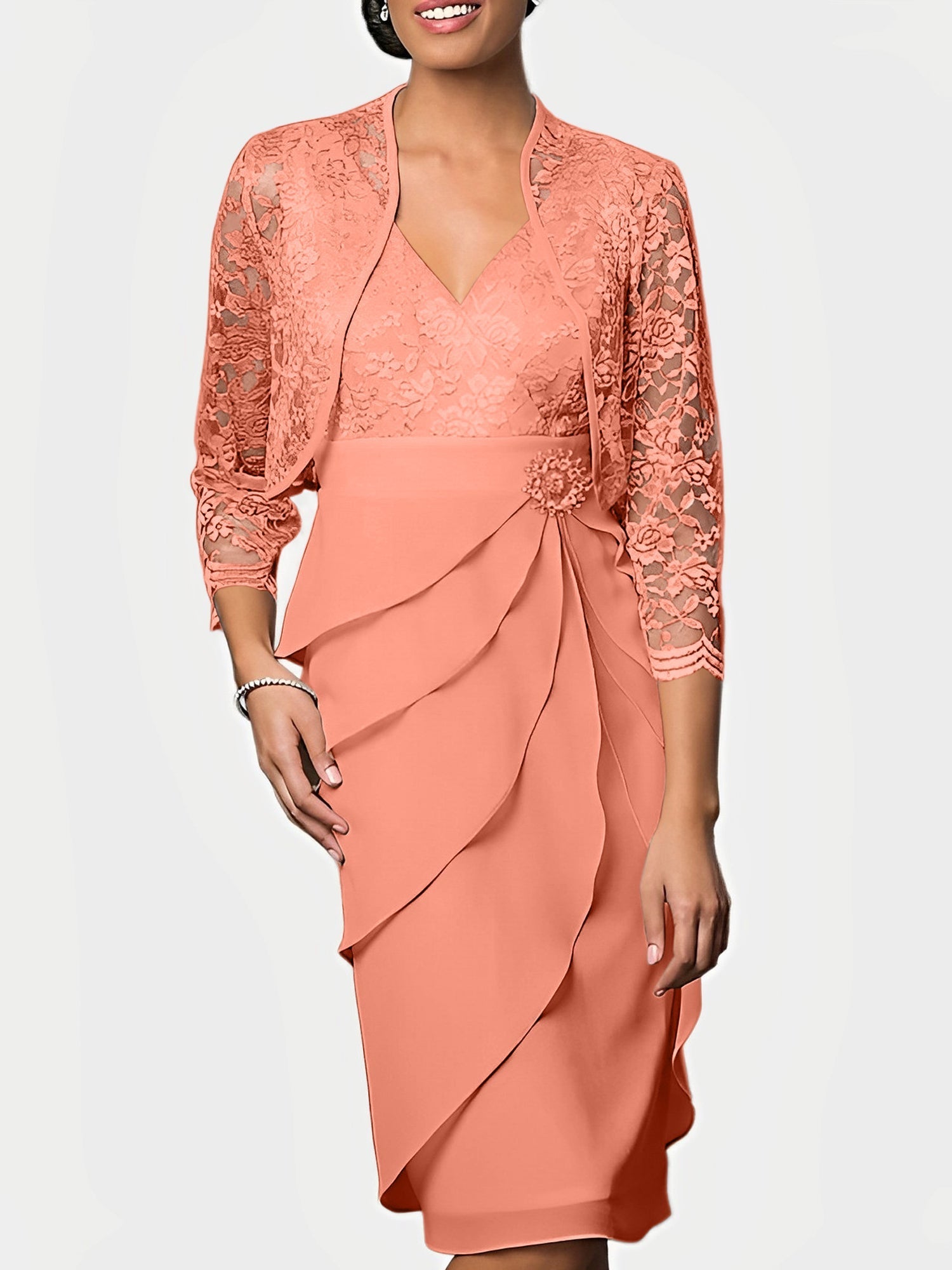 Knee Length V Neck Sheath Mother of the Bride Column Dresses