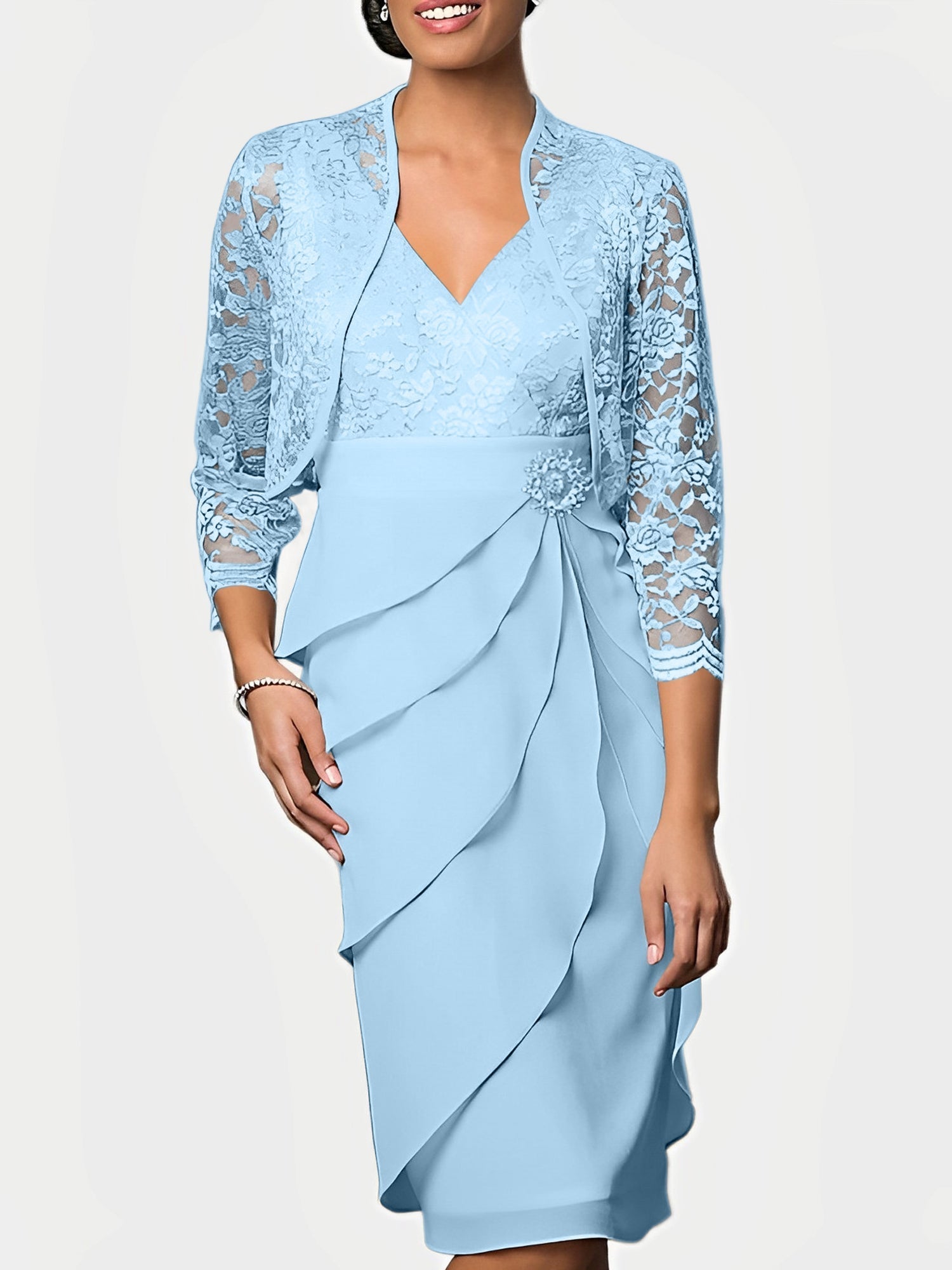 Knee Length V Neck Sheath Mother of the Bride Column Dresses
