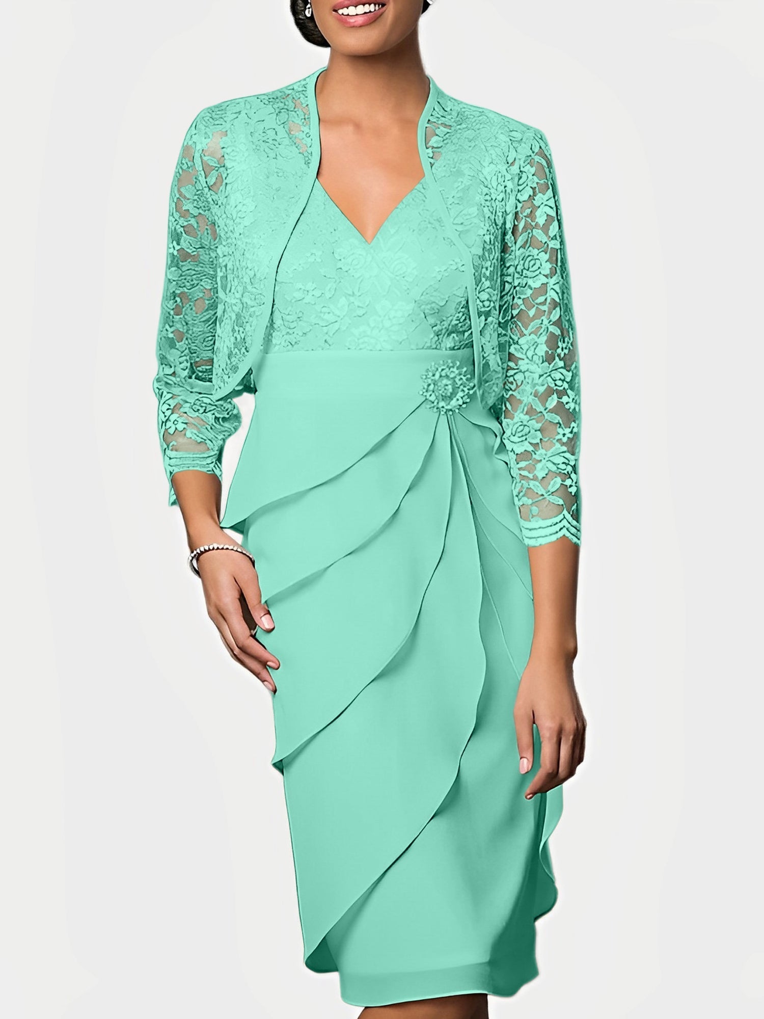 Knee Length V Neck Sheath Mother of the Bride Column Dresses