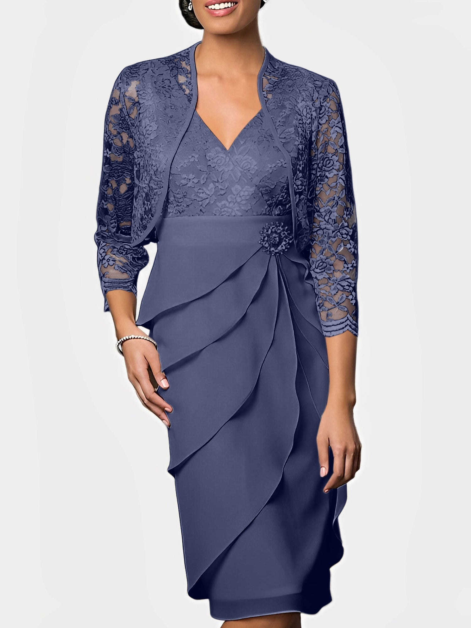 Knee Length V Neck Sheath Mother of the Bride Column Dresses
