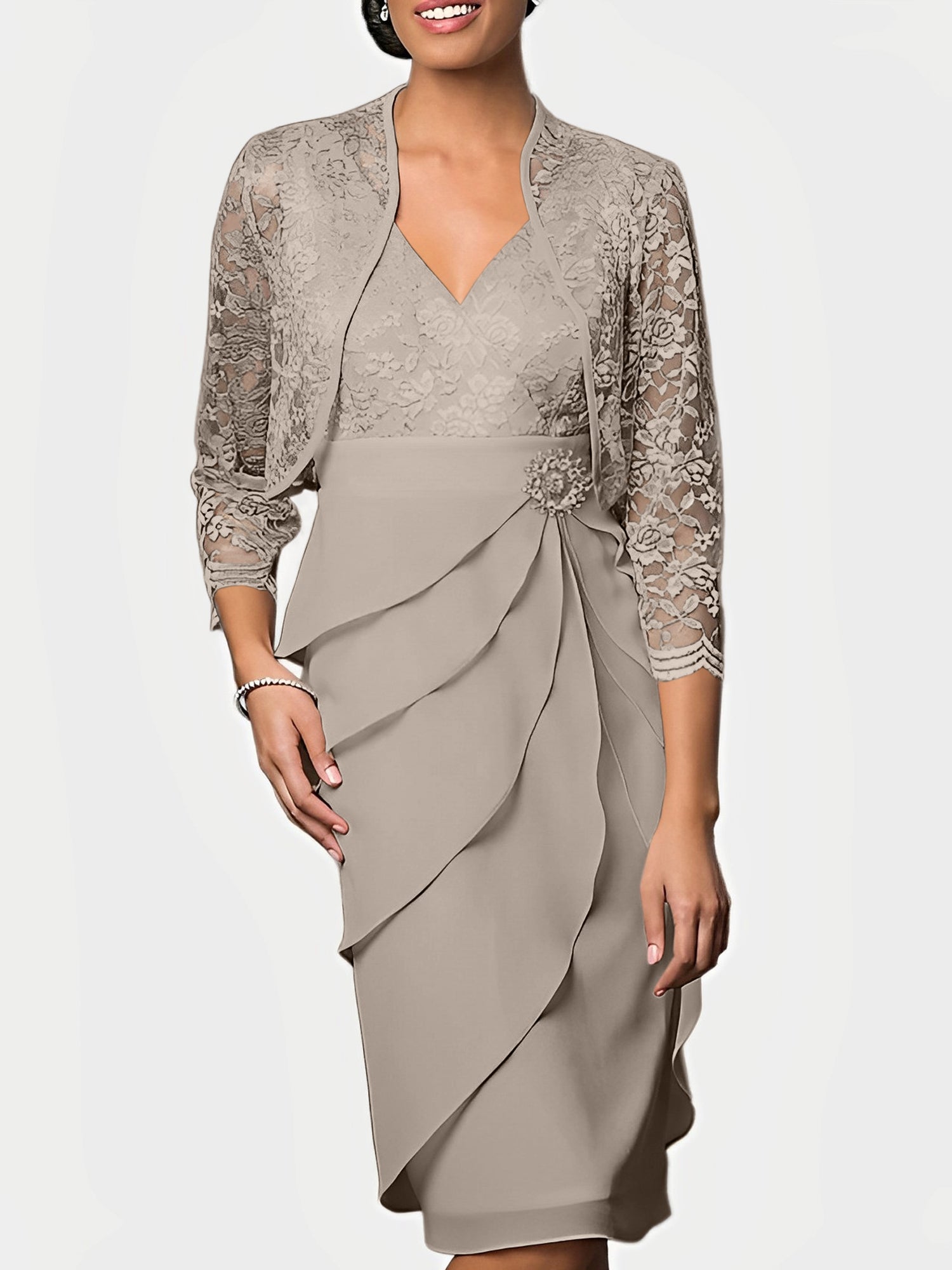 Knee Length V Neck Sheath Mother of the Bride Column Dresses
