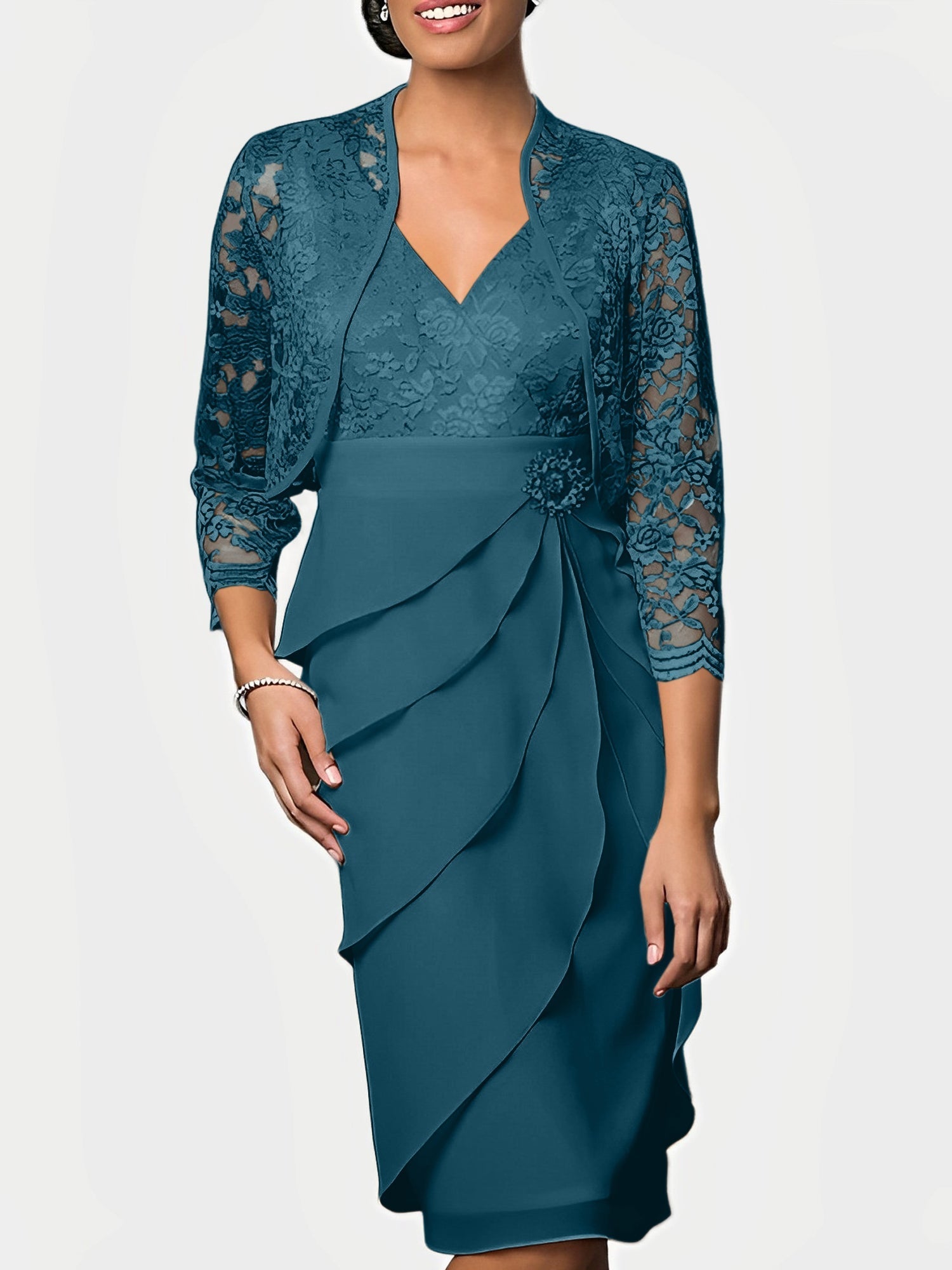 Knee Length V Neck Sheath Mother of the Bride Column Dresses