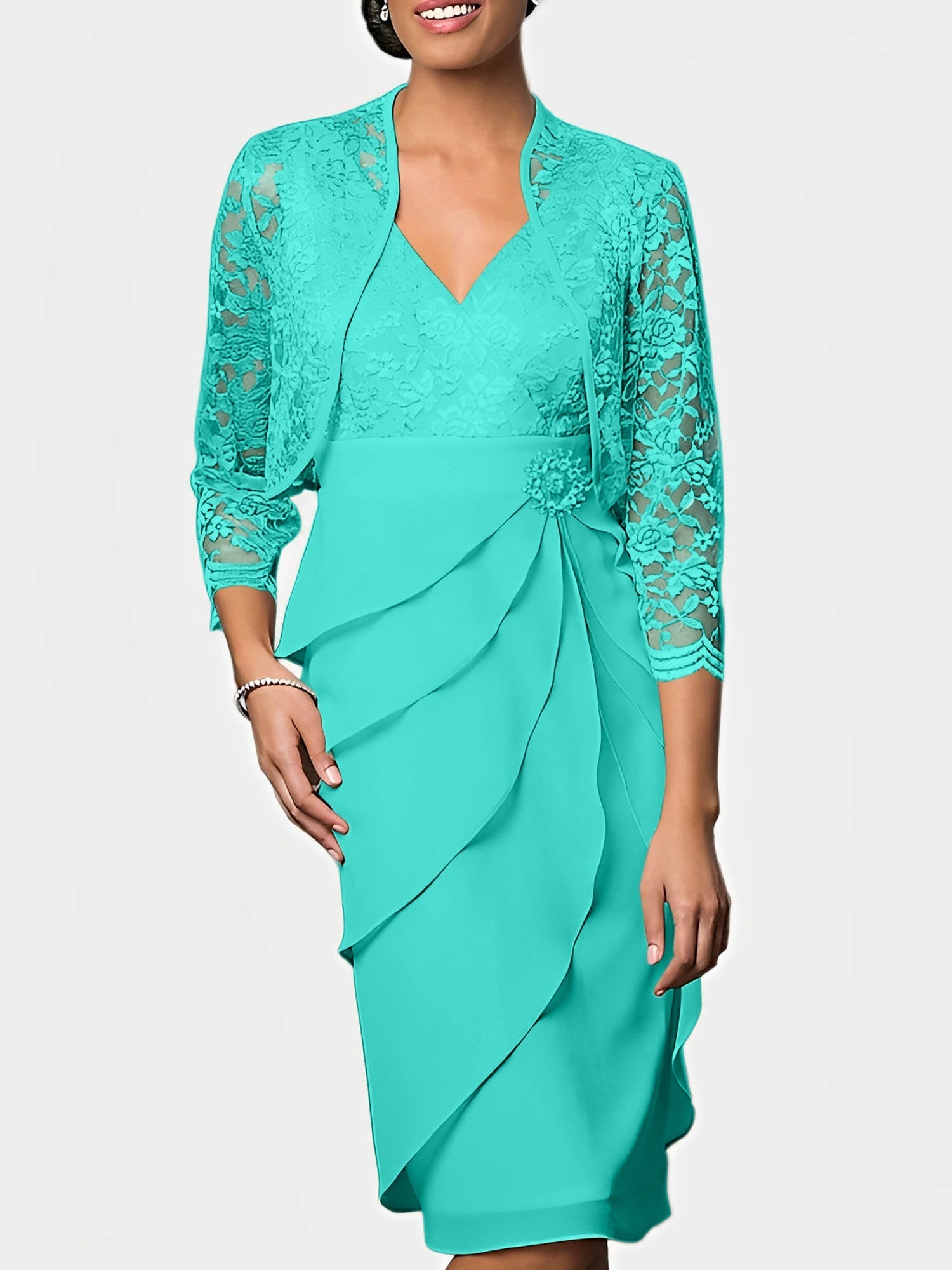 Knee Length V Neck Sheath Mother of the Bride Column Dresses
