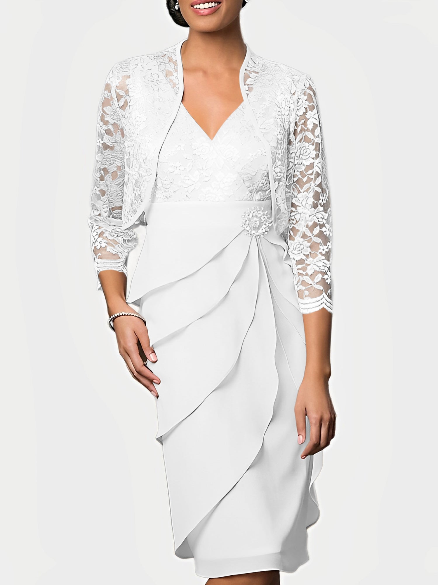 Knee Length V Neck Sheath Mother of the Bride Column Dresses