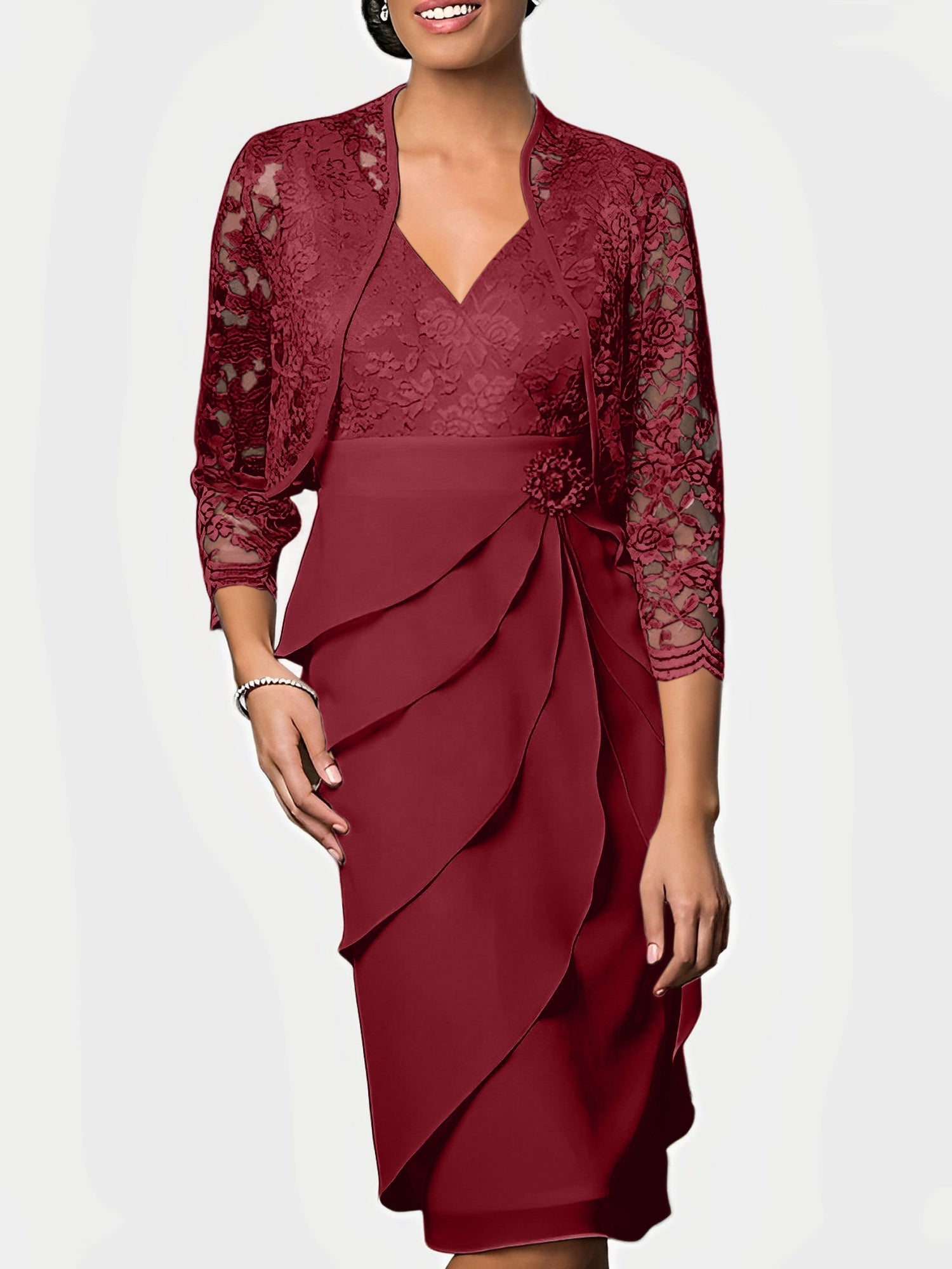 Knee Length V Neck Sheath Mother of the Bride Column Dresses