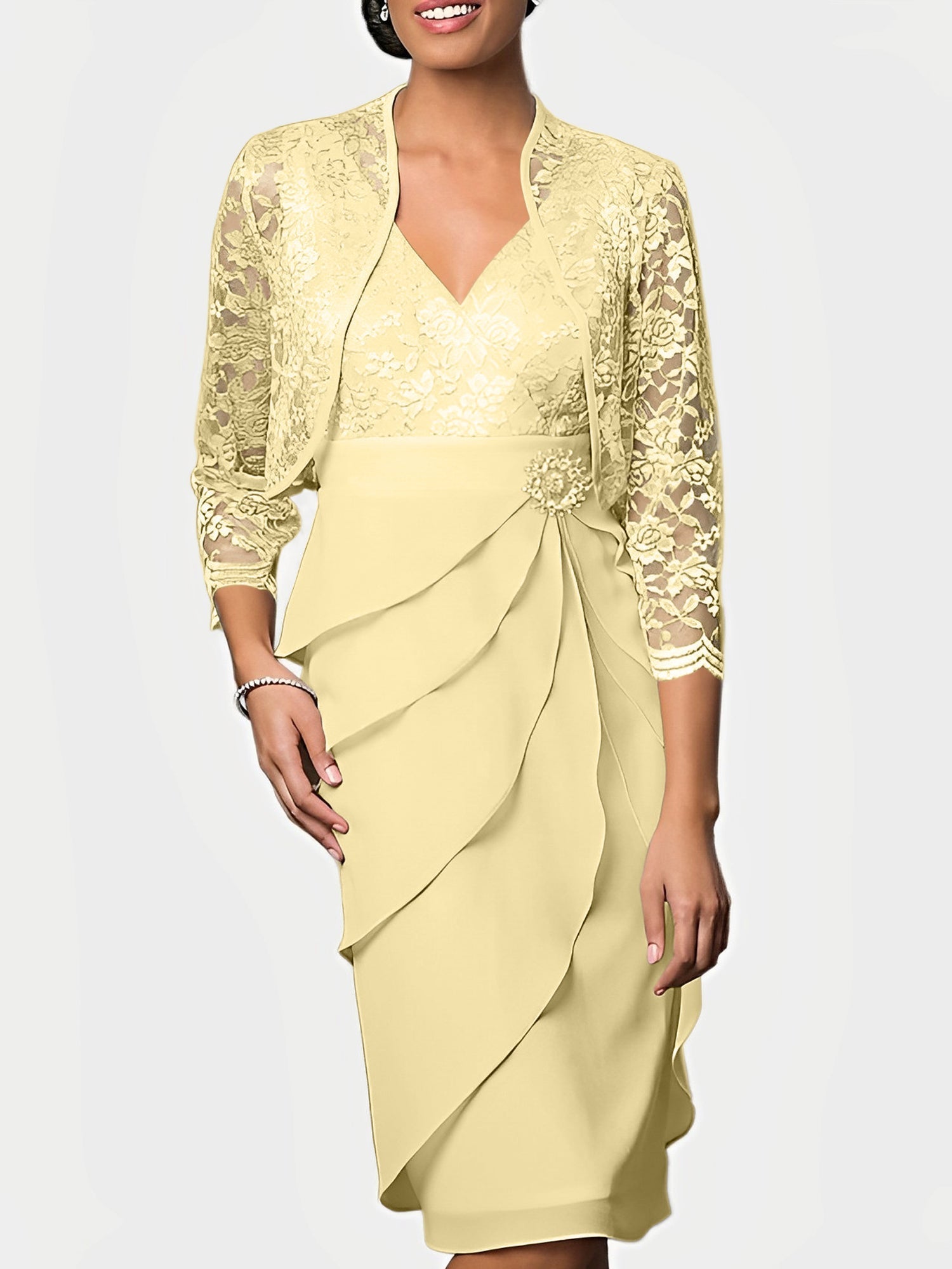 Knee Length V Neck Sheath Mother of the Bride Column Dresses