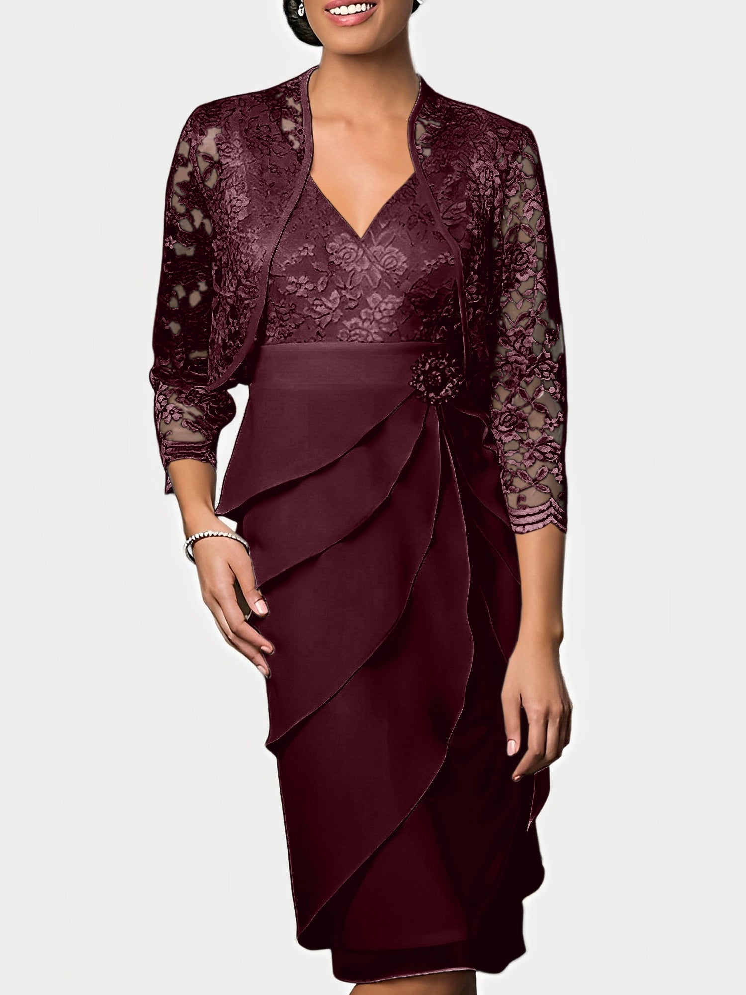 Knee Length V Neck Sheath Mother of the Bride Column Dresses