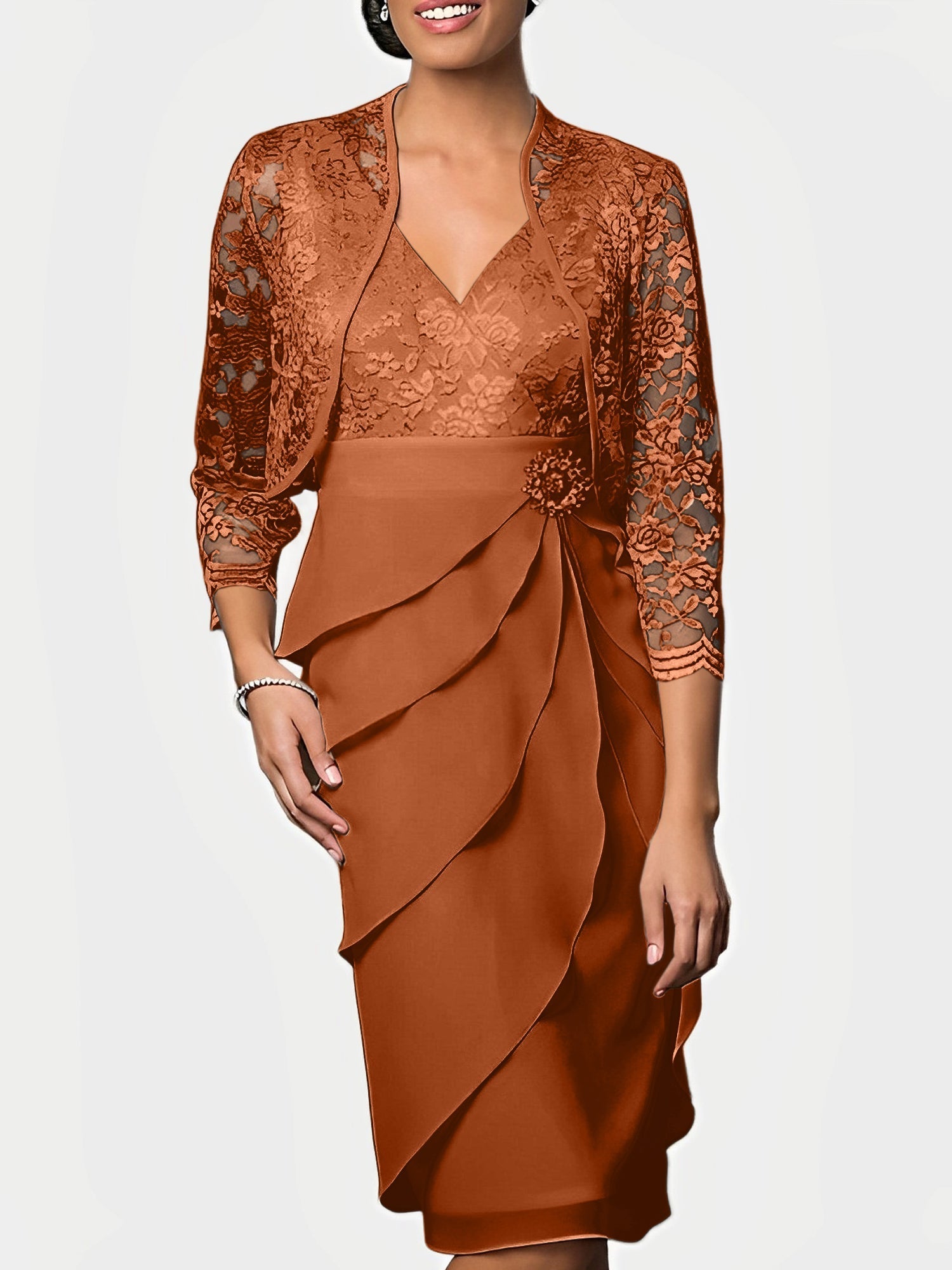 Knee Length V Neck Sheath Mother of the Bride Column Dresses
