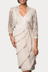 Knee Length V Neck Sheath Mother of the Bride Column Dresses