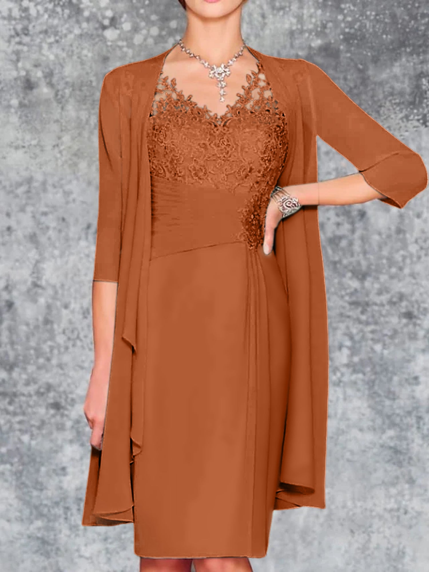 Knee Length V Neck Sheath Column Mother of the Bride Dresses