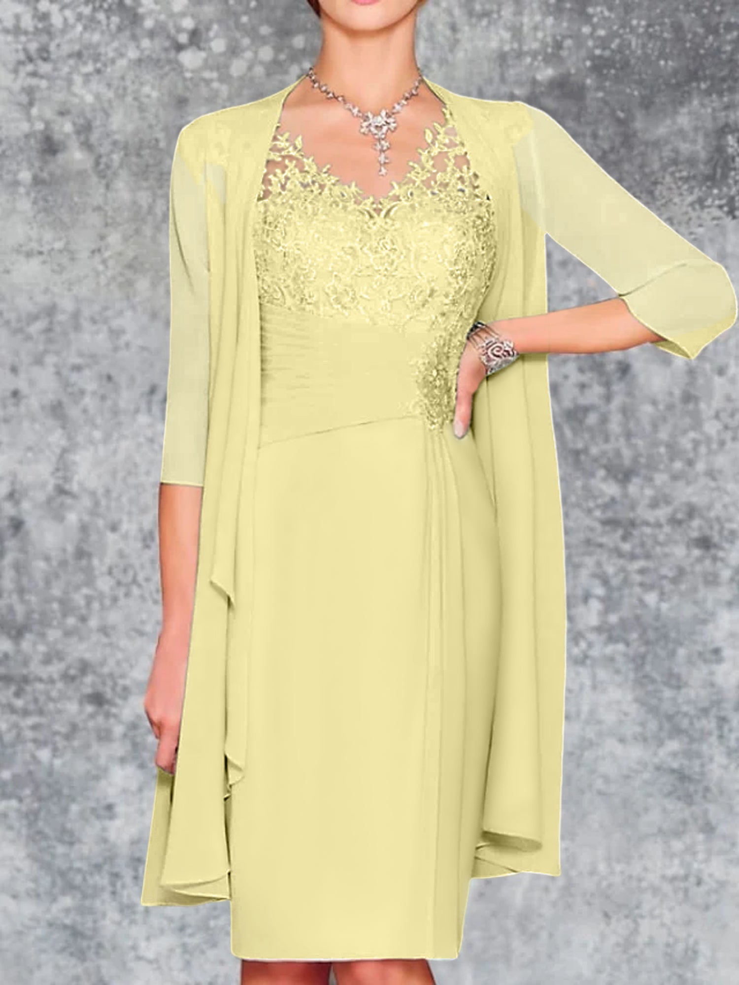 Knee Length V Neck Sheath Column Mother of the Bride Dresses