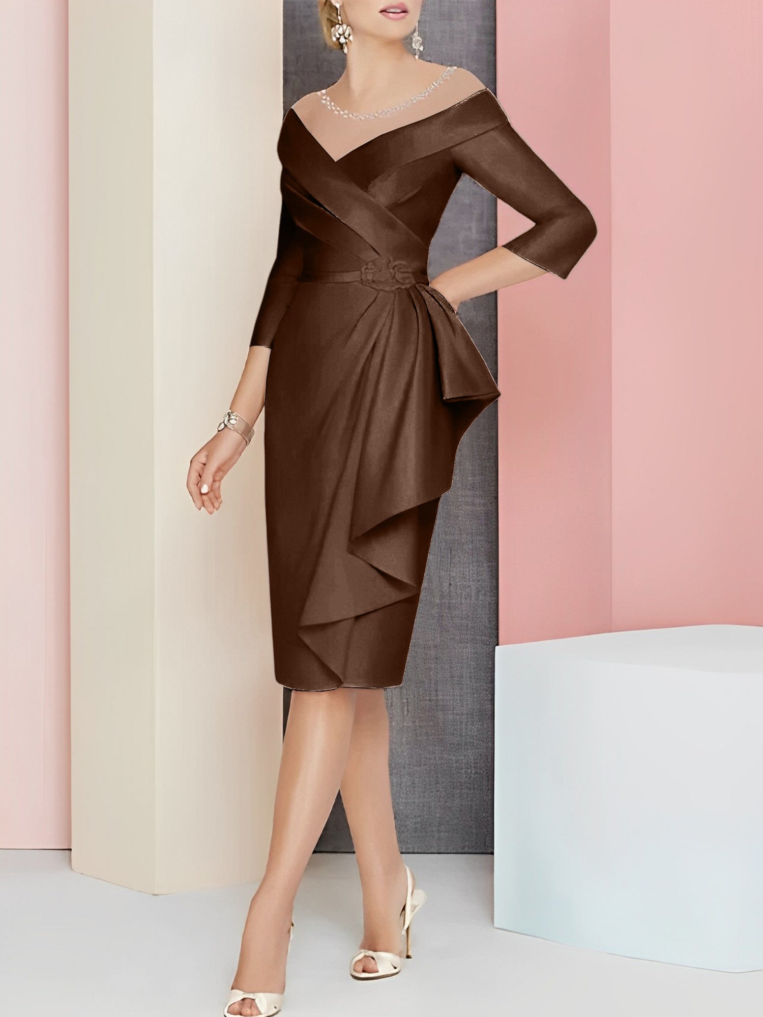Knee Length V Neck Sheath Column Mother of the Bride Dresses