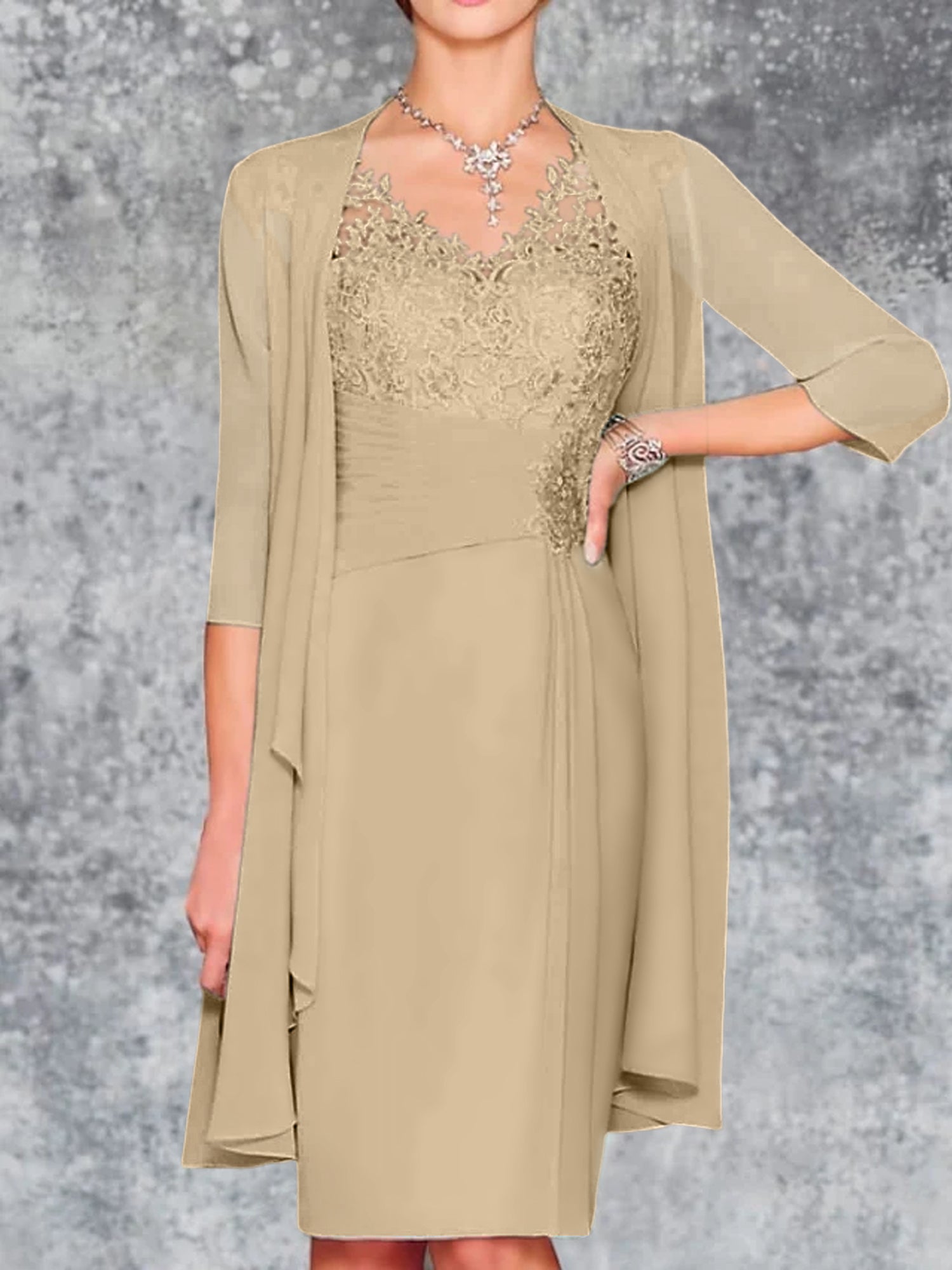 Knee Length V Neck Sheath Column Mother of the Bride Dresses