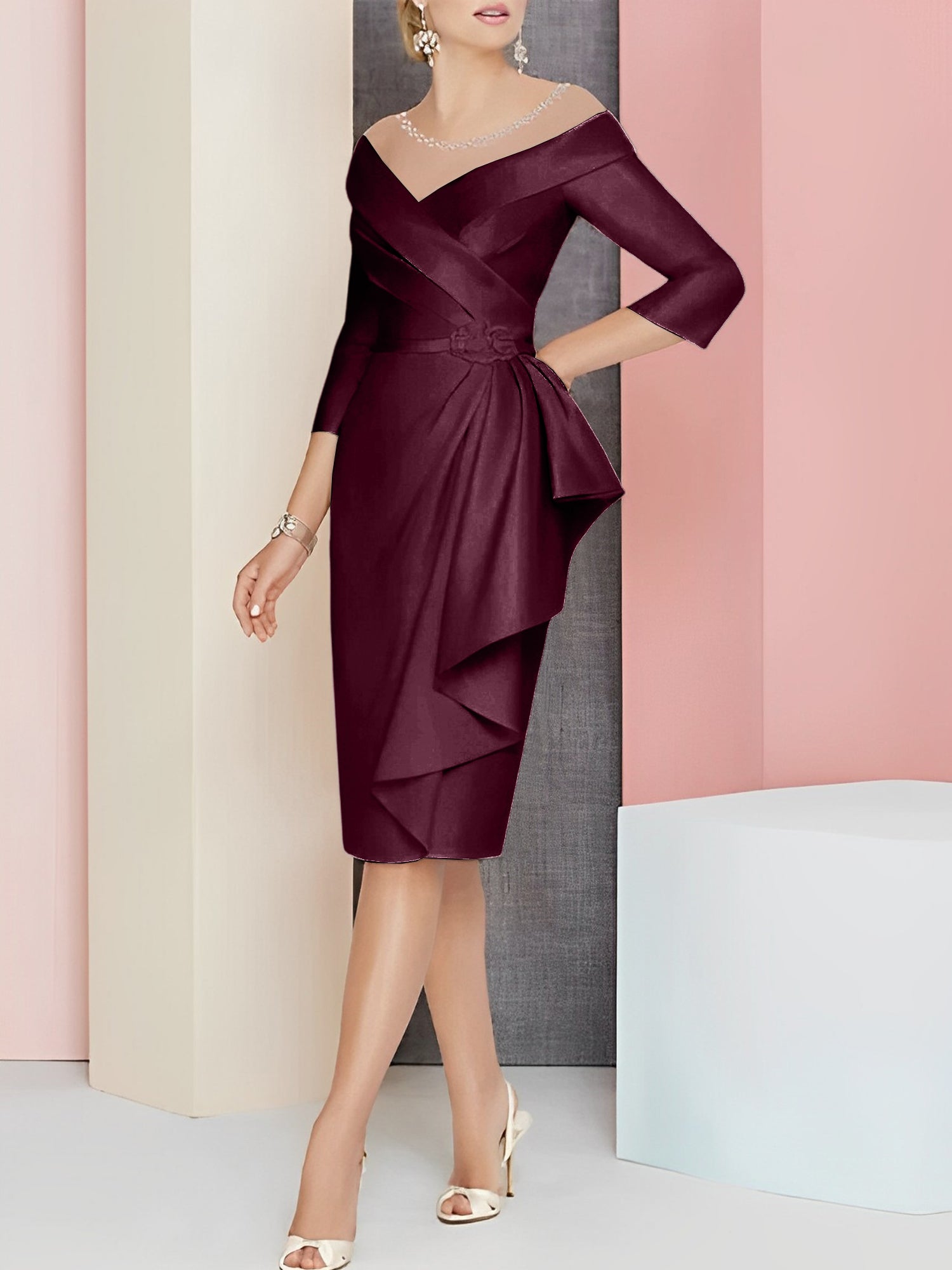 Knee Length V Neck Sheath Column Mother of the Bride Dresses