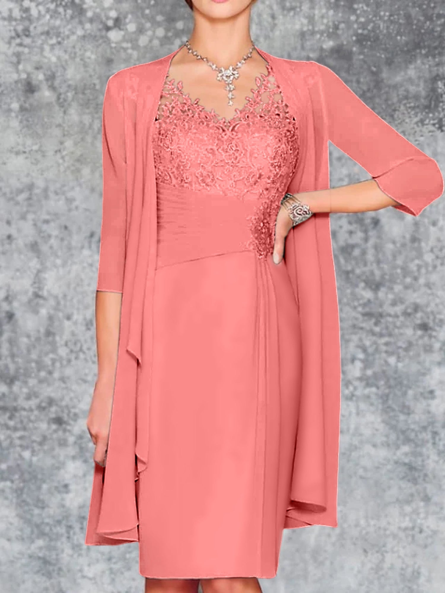 Knee Length V Neck Sheath Column Mother of the Bride Dresses