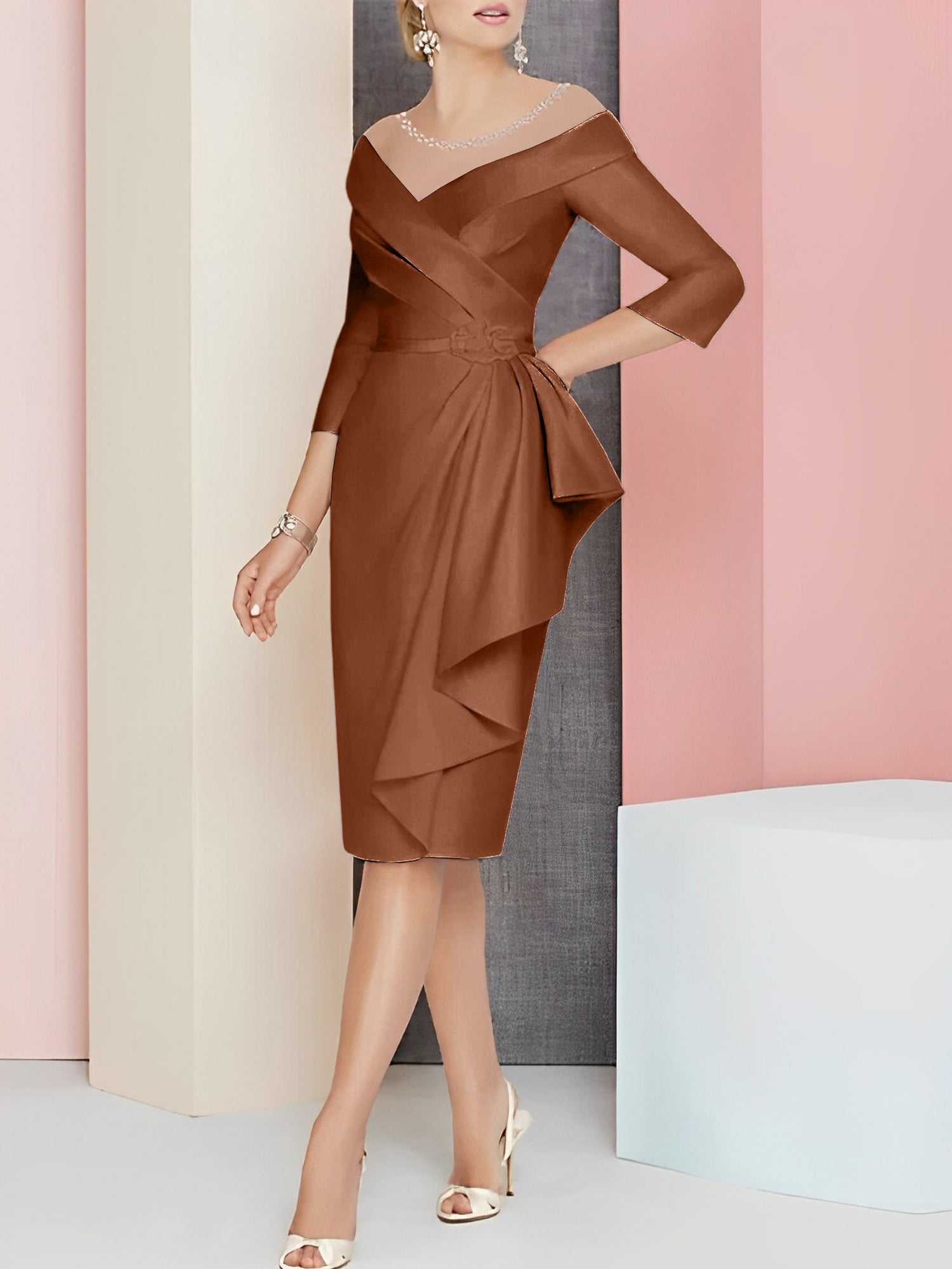 Knee Length V Neck Sheath Column Mother of the Bride Dresses
