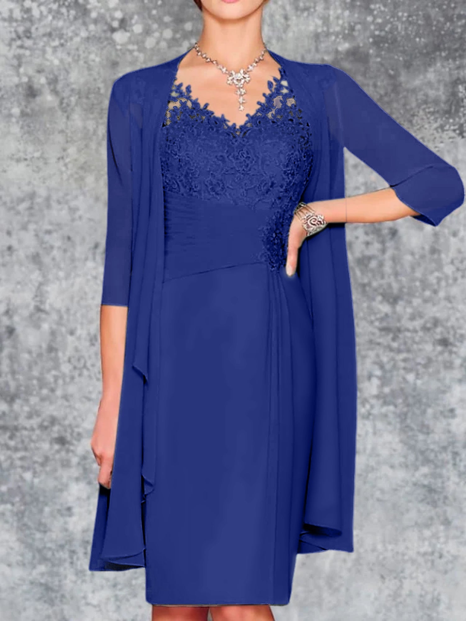 Knee Length V Neck Sheath Column Mother of the Bride Dresses