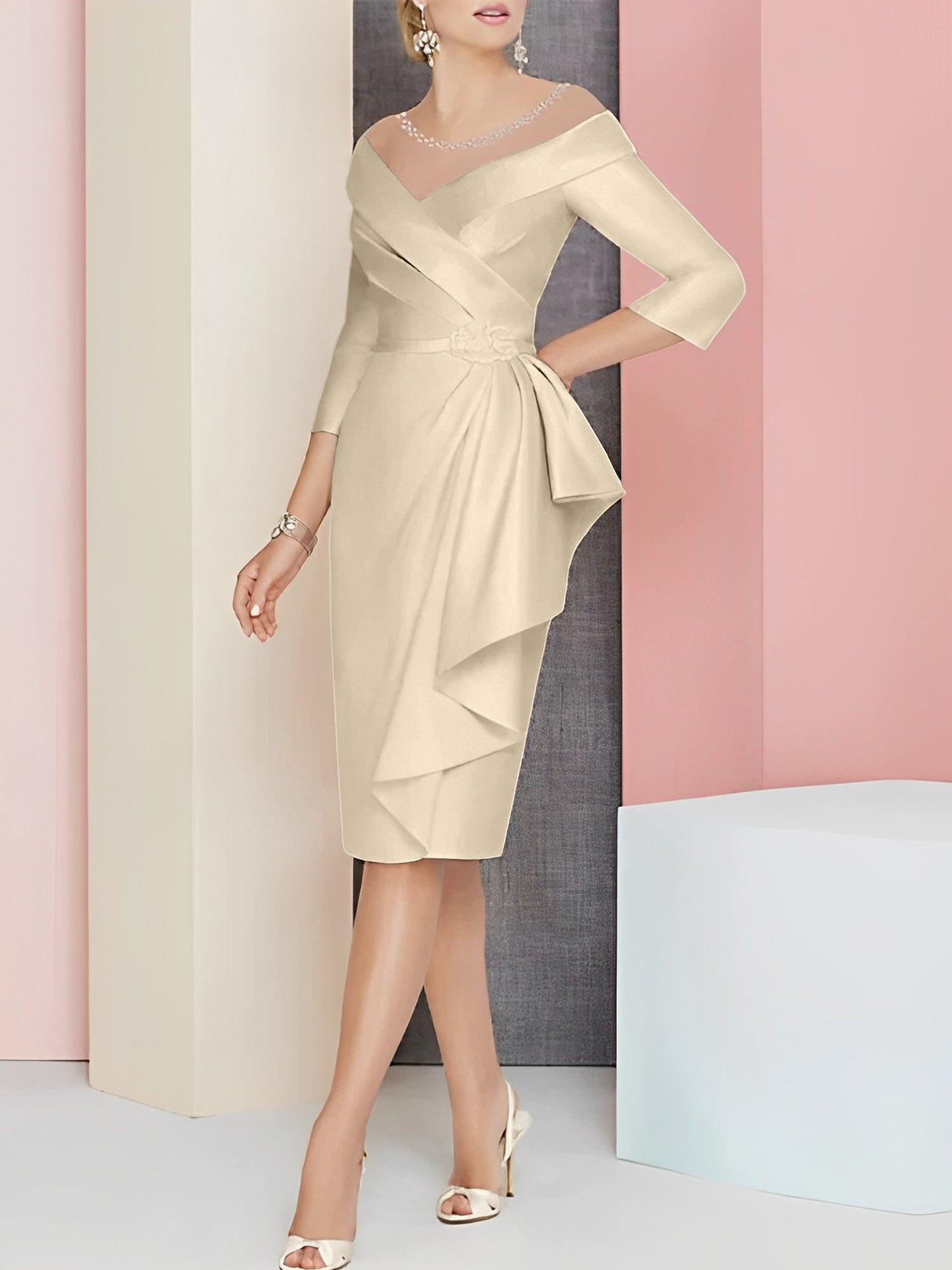 Knee Length V Neck Sheath Column Mother of the Bride Dresses