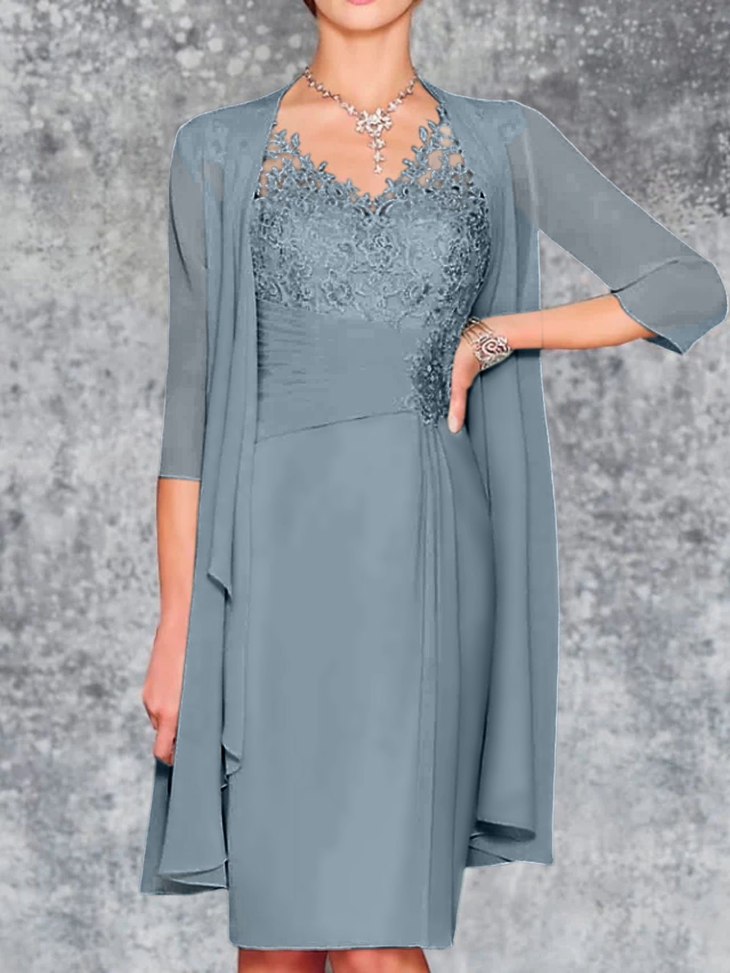 Knee Length V Neck Sheath Column Mother of the Bride Dresses