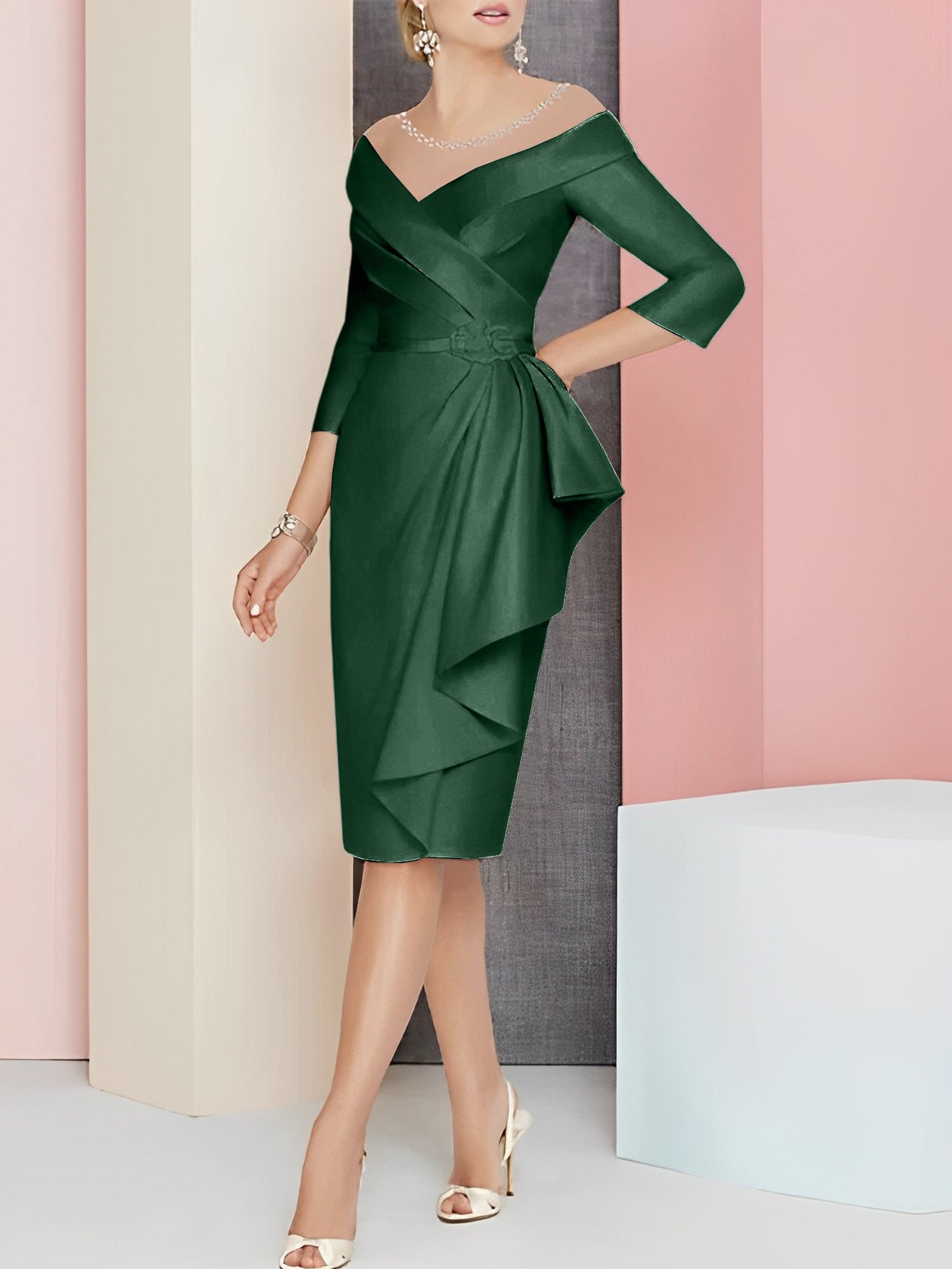 Knee Length V Neck Sheath Column Mother of the Bride Dresses
