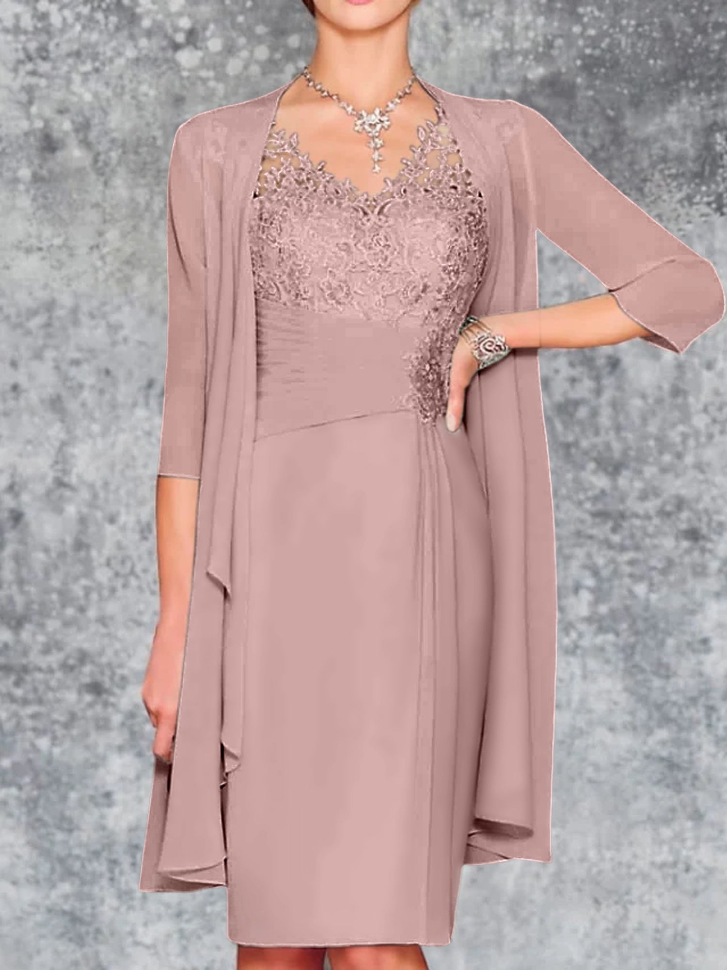 Knee Length V Neck Sheath Column Mother of the Bride Dresses