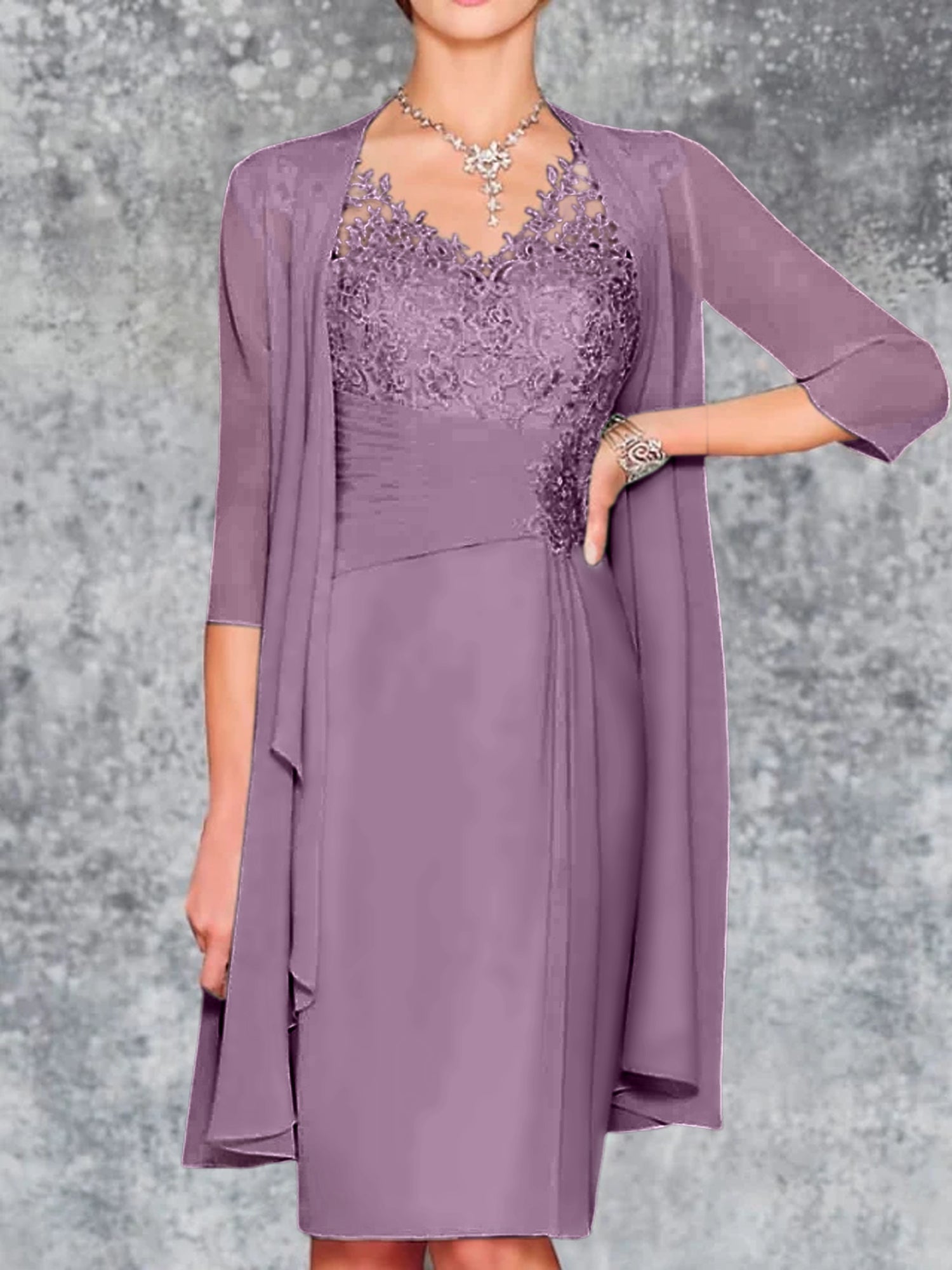 Knee Length V Neck Sheath Column Mother of the Bride Dresses