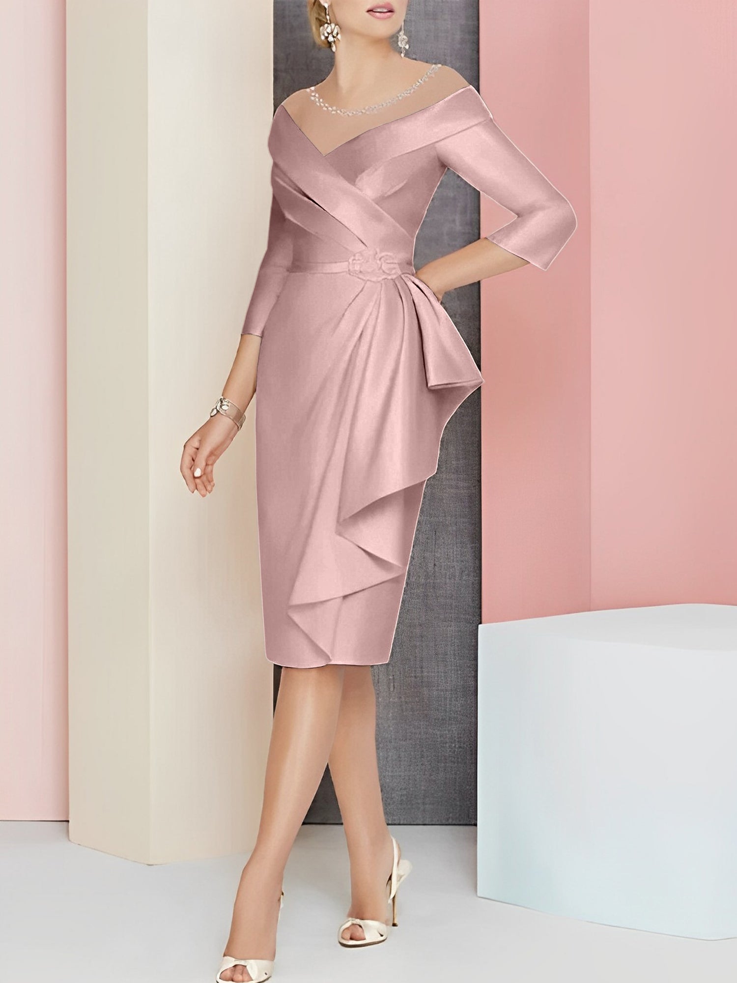 Knee Length V Neck Sheath Column Mother of the Bride Dresses