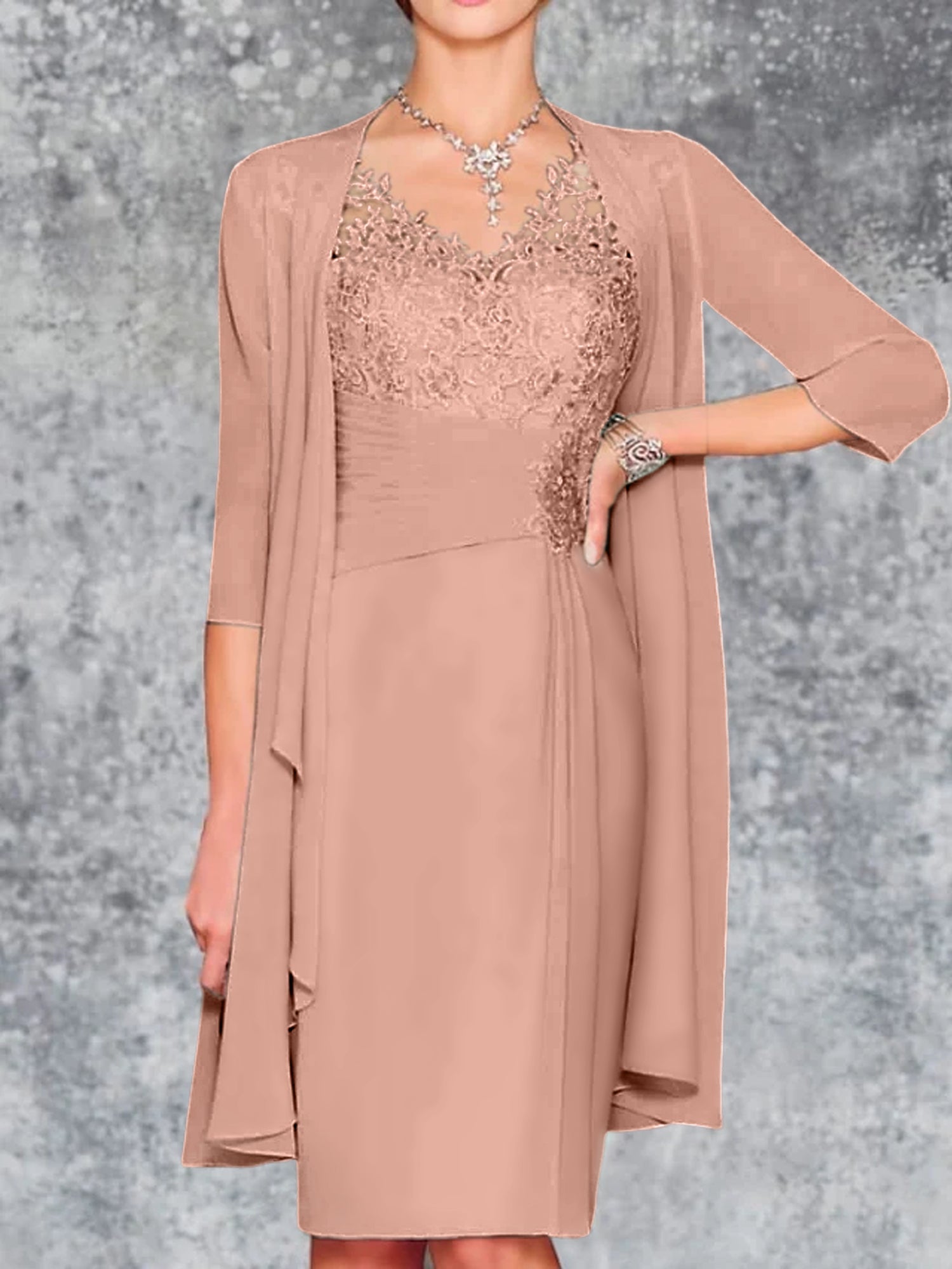 Knee Length V Neck Sheath Column Mother of the Bride Dresses