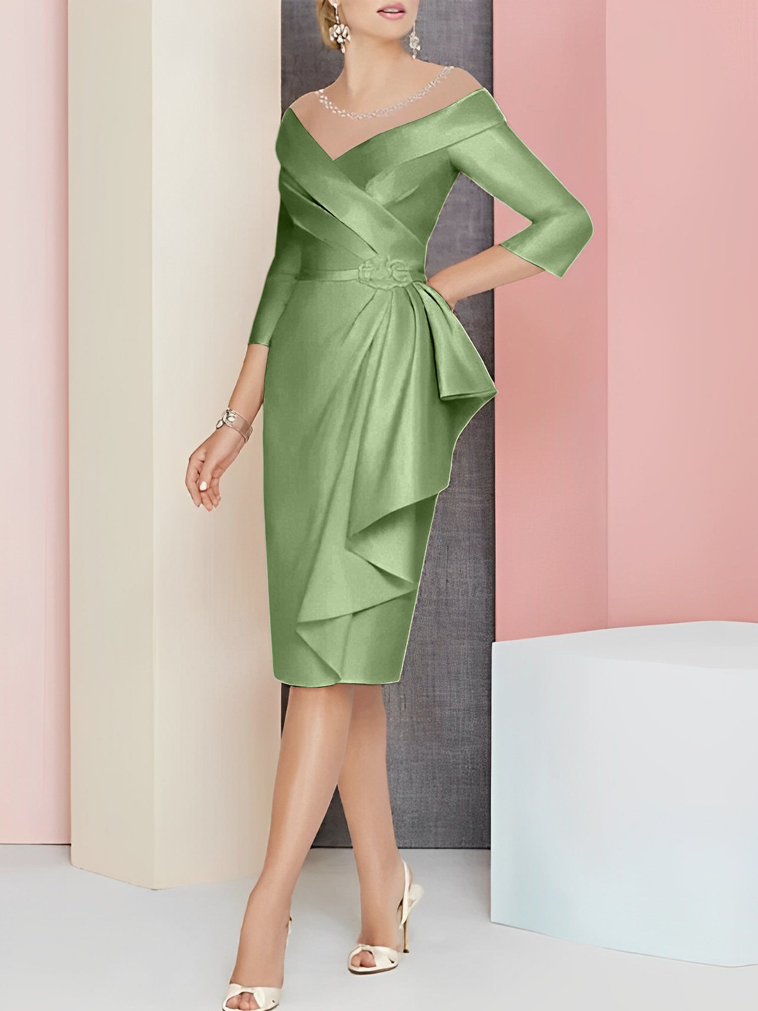 Knee Length V Neck Sheath Column Mother of the Bride Dresses