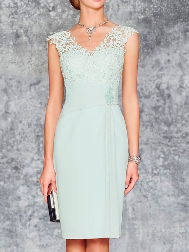 Knee Length V Neck Sheath Column Mother of the Bride Dresses