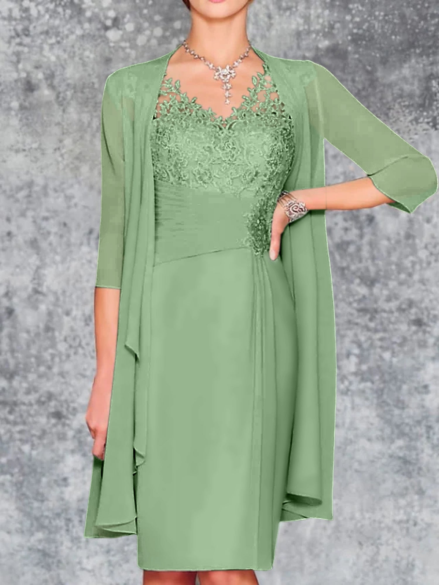 Knee Length V Neck Sheath Column Mother of the Bride Dresses