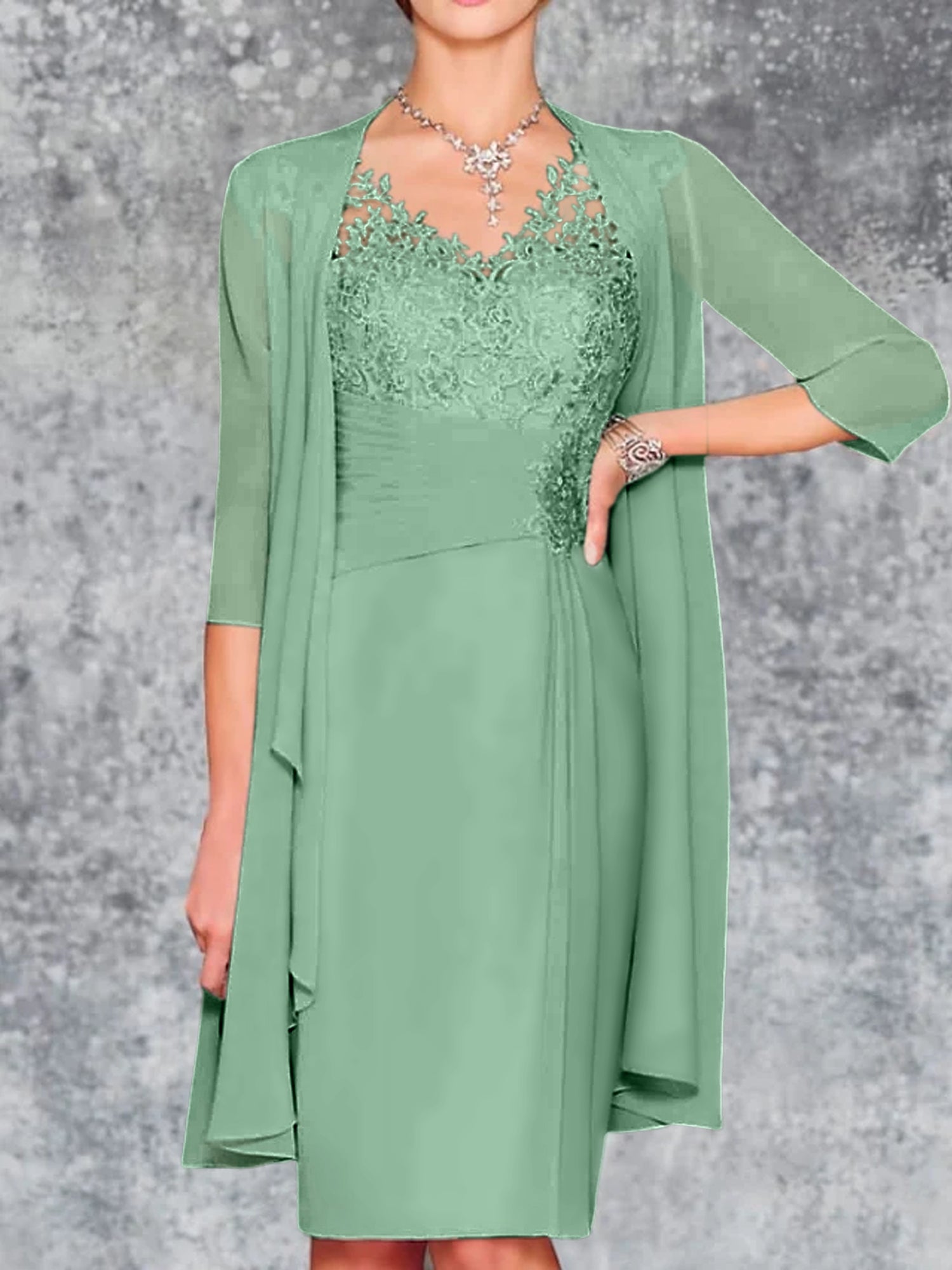 Knee Length V Neck Sheath Column Mother of the Bride Dresses