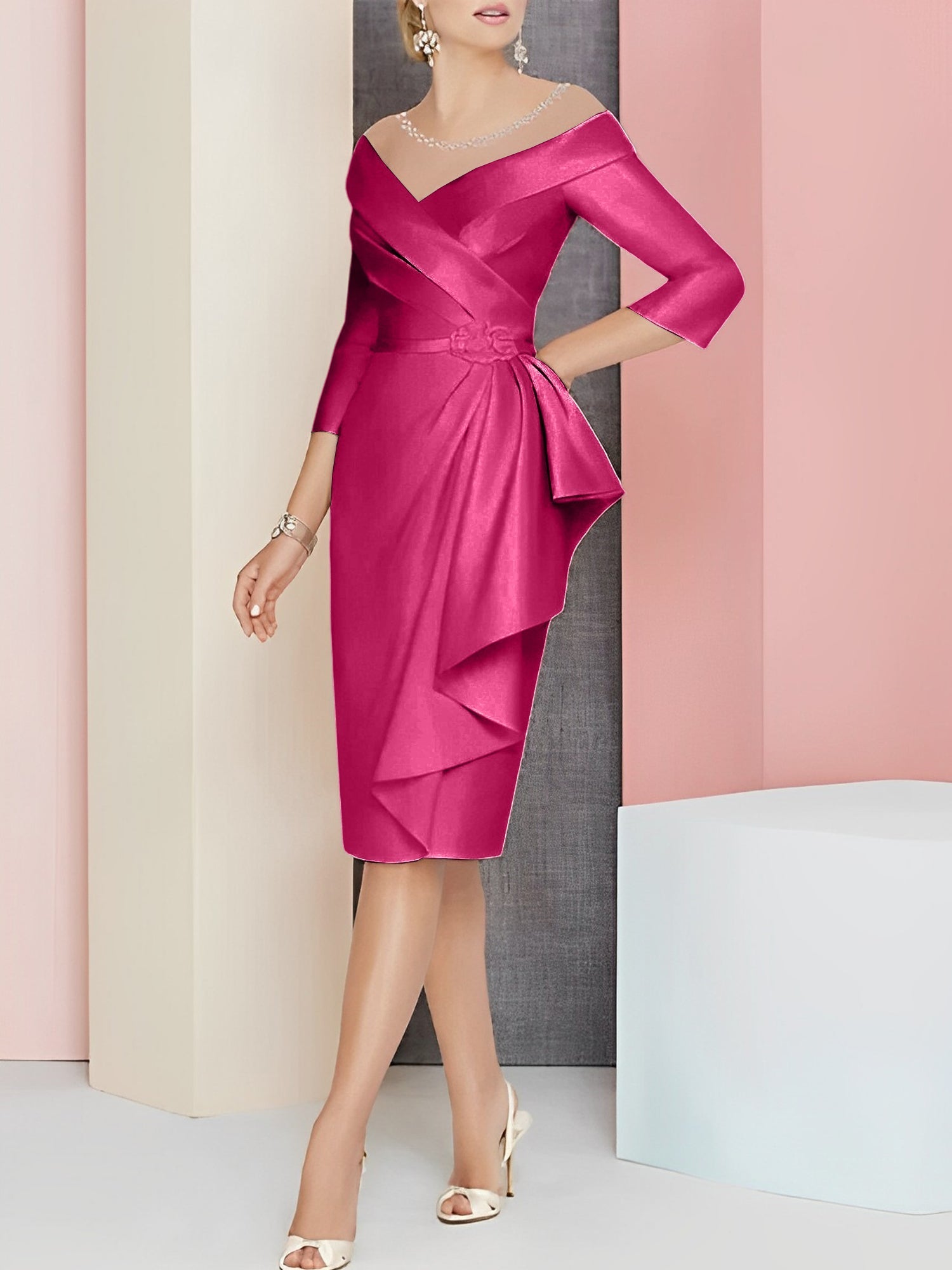 Knee Length V Neck Sheath Column Mother of the Bride Dresses
