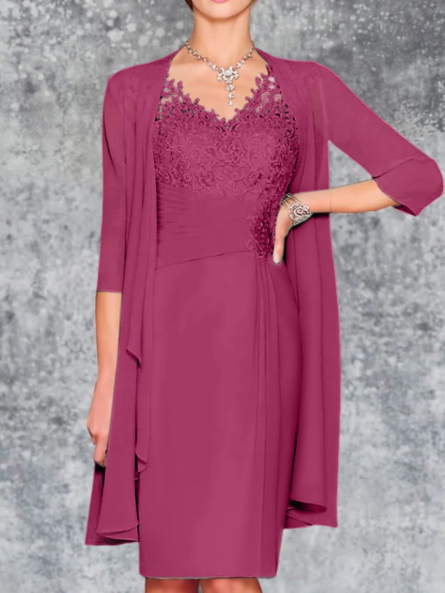 Knee Length V Neck Sheath Column Mother of the Bride Dresses
