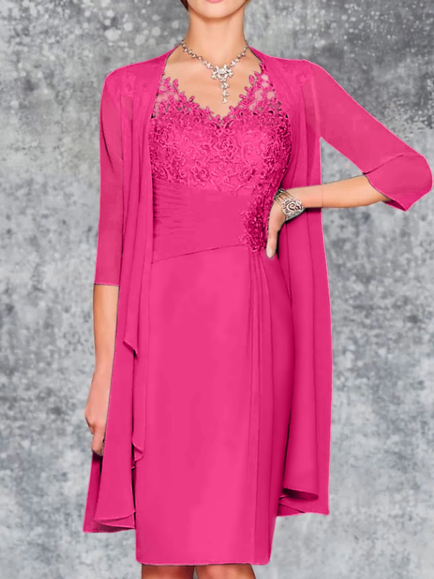 Knee Length V Neck Sheath Column Mother of the Bride Dresses