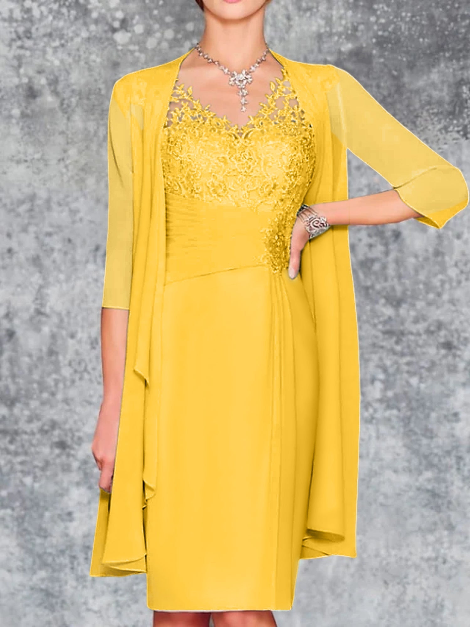 Knee Length V Neck Sheath Column Mother of the Bride Dresses