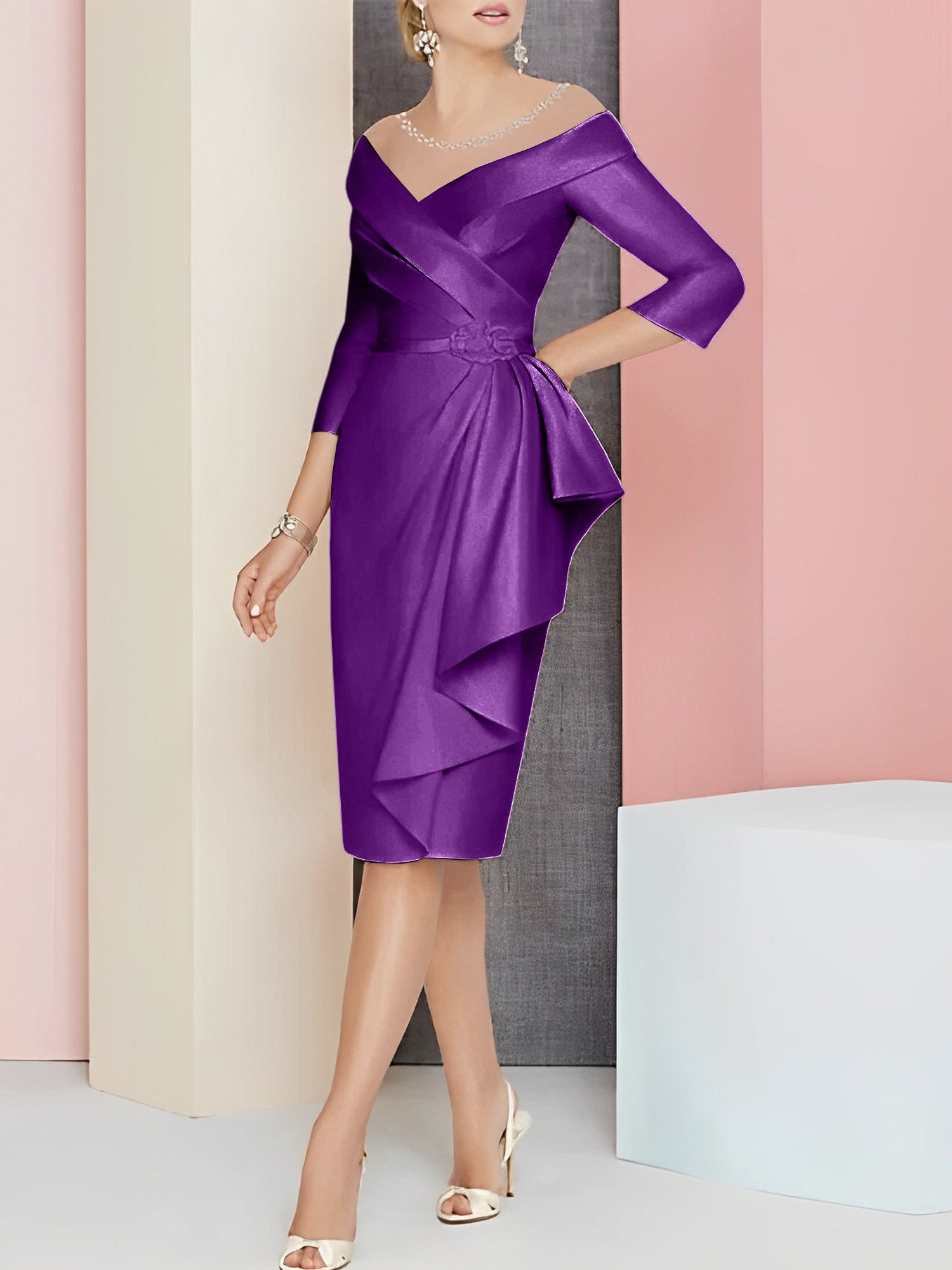 Knee Length V Neck Sheath Column Mother of the Bride Dresses