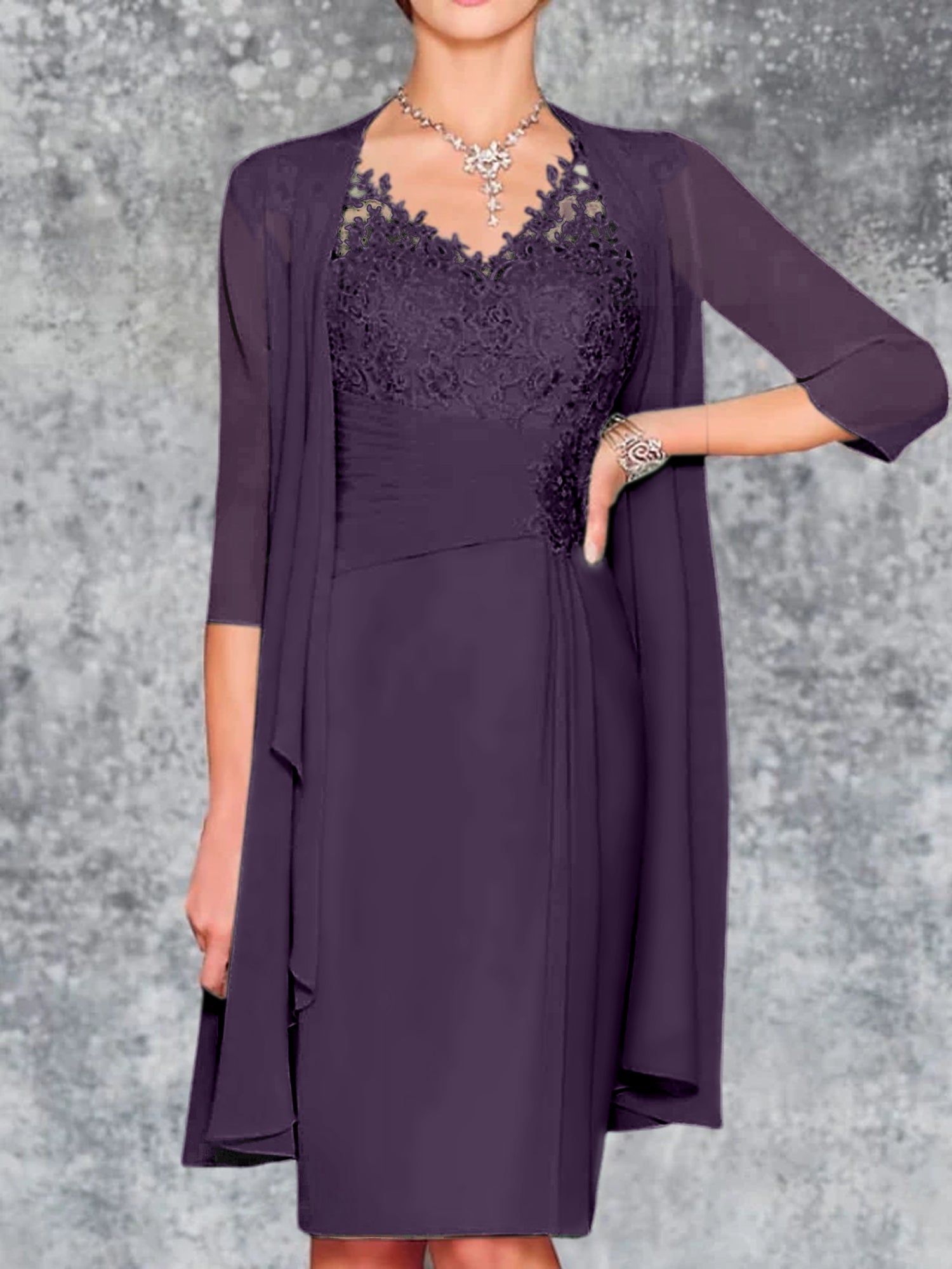 Knee Length V Neck Sheath Column Mother of the Bride Dresses