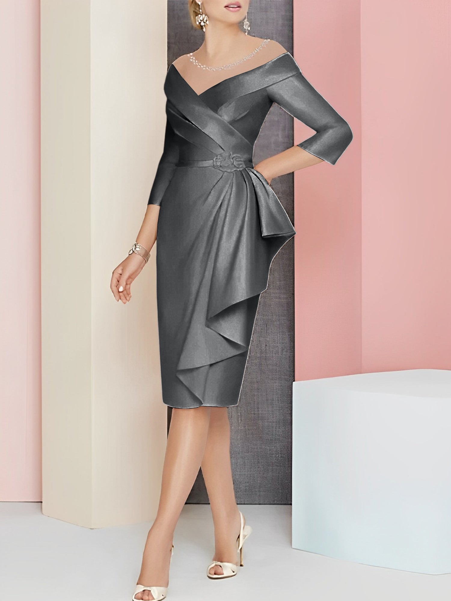 Knee Length V Neck Sheath Column Mother of the Bride Dresses