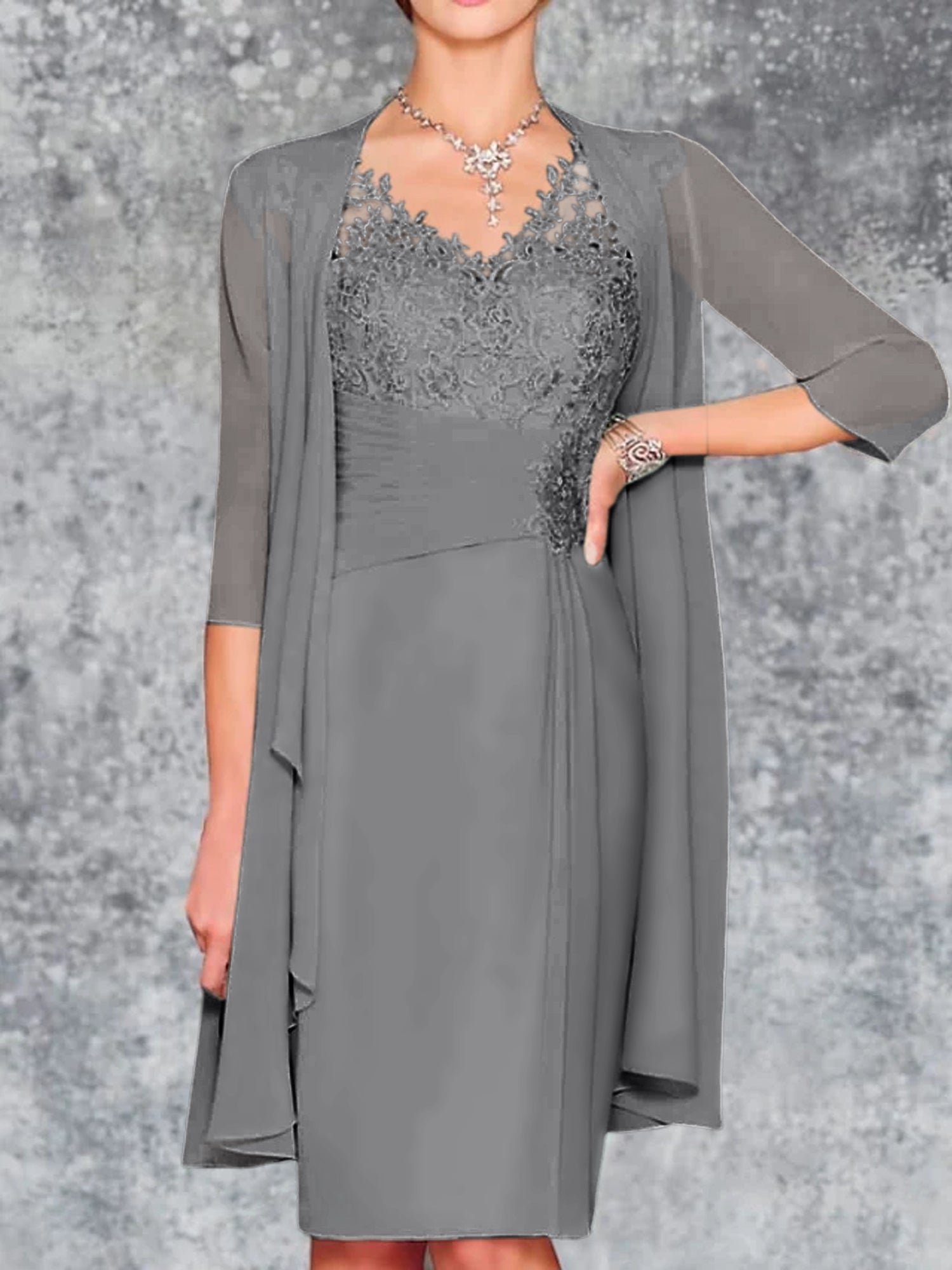 Knee Length V Neck Sheath Column Mother of the Bride Dresses