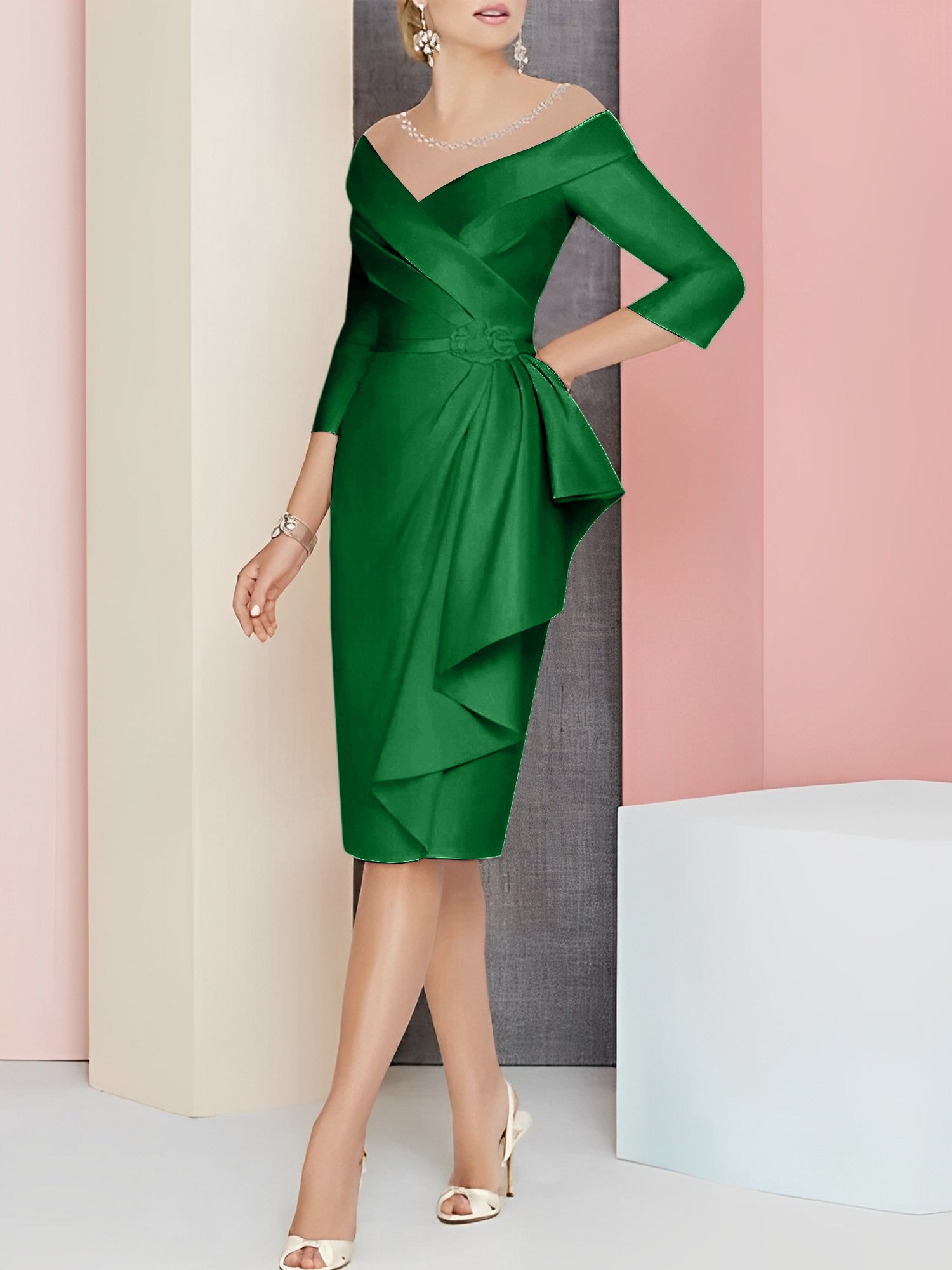 Knee Length V Neck Sheath Column Mother of the Bride Dresses