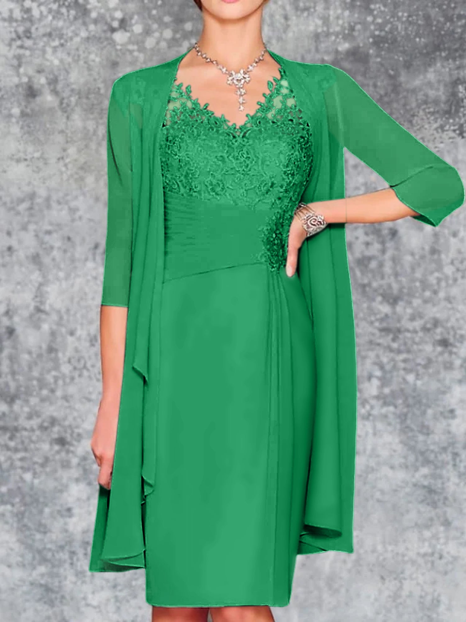 Knee Length V Neck Sheath Column Mother of the Bride Dresses