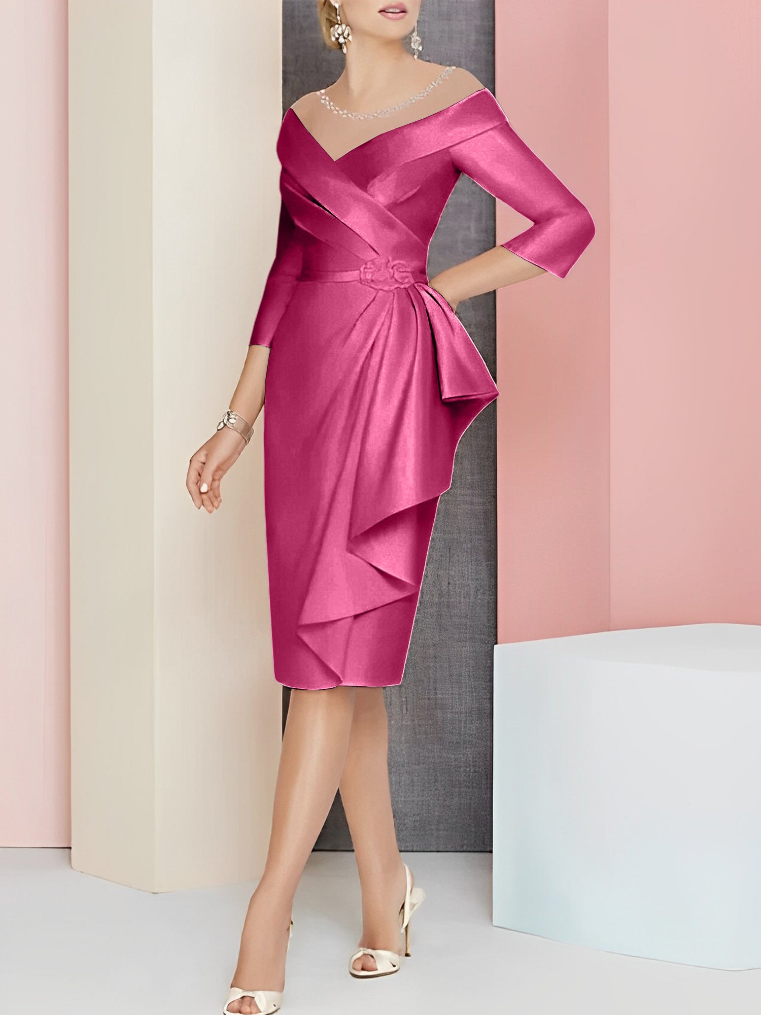Knee Length V Neck Sheath Column Mother of the Bride Dresses