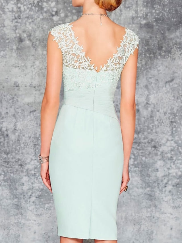 Knee Length V Neck Sheath Column Mother of the Bride Dresses
