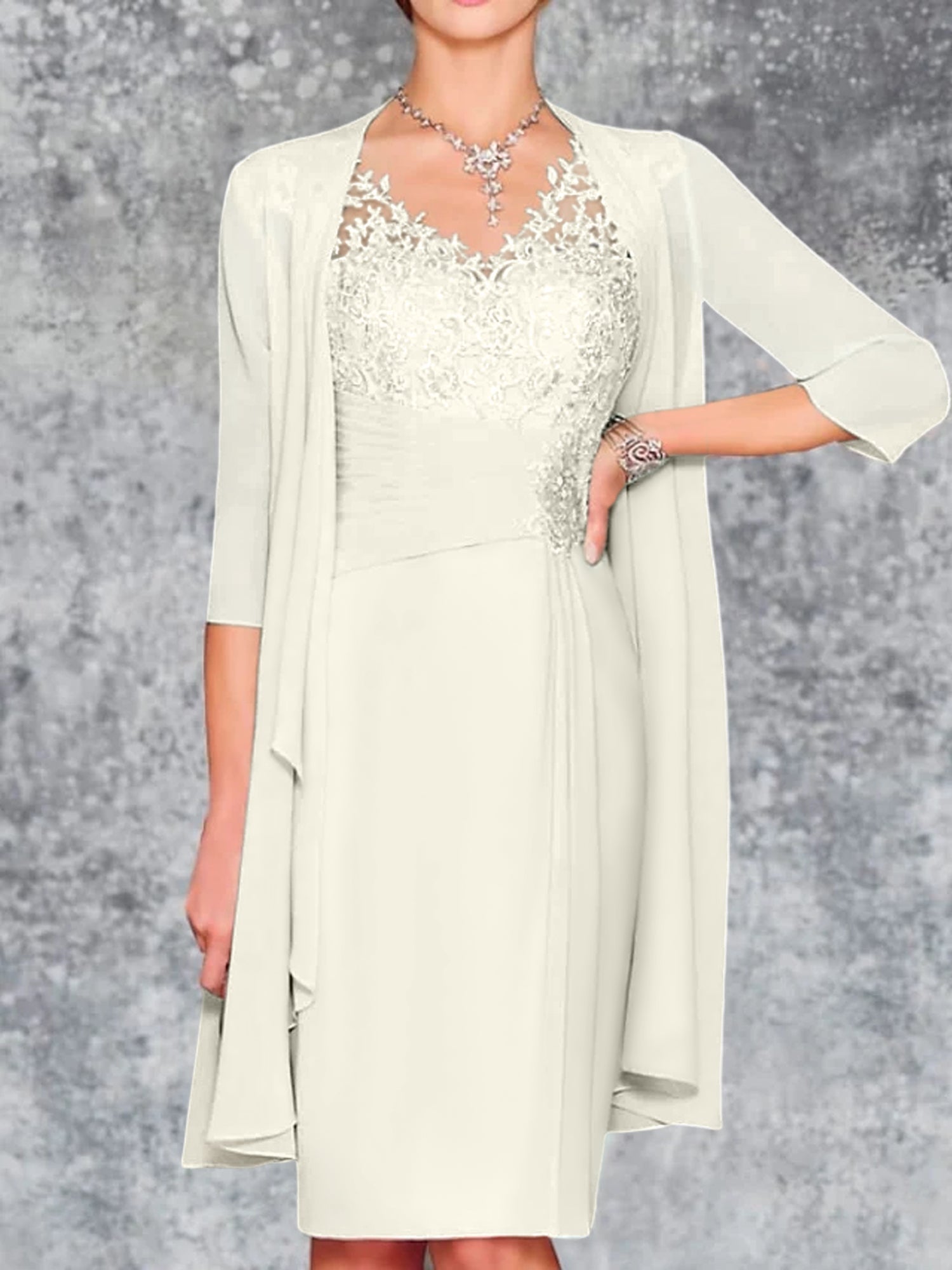 Knee Length V Neck Sheath Column Mother of the Bride Dresses