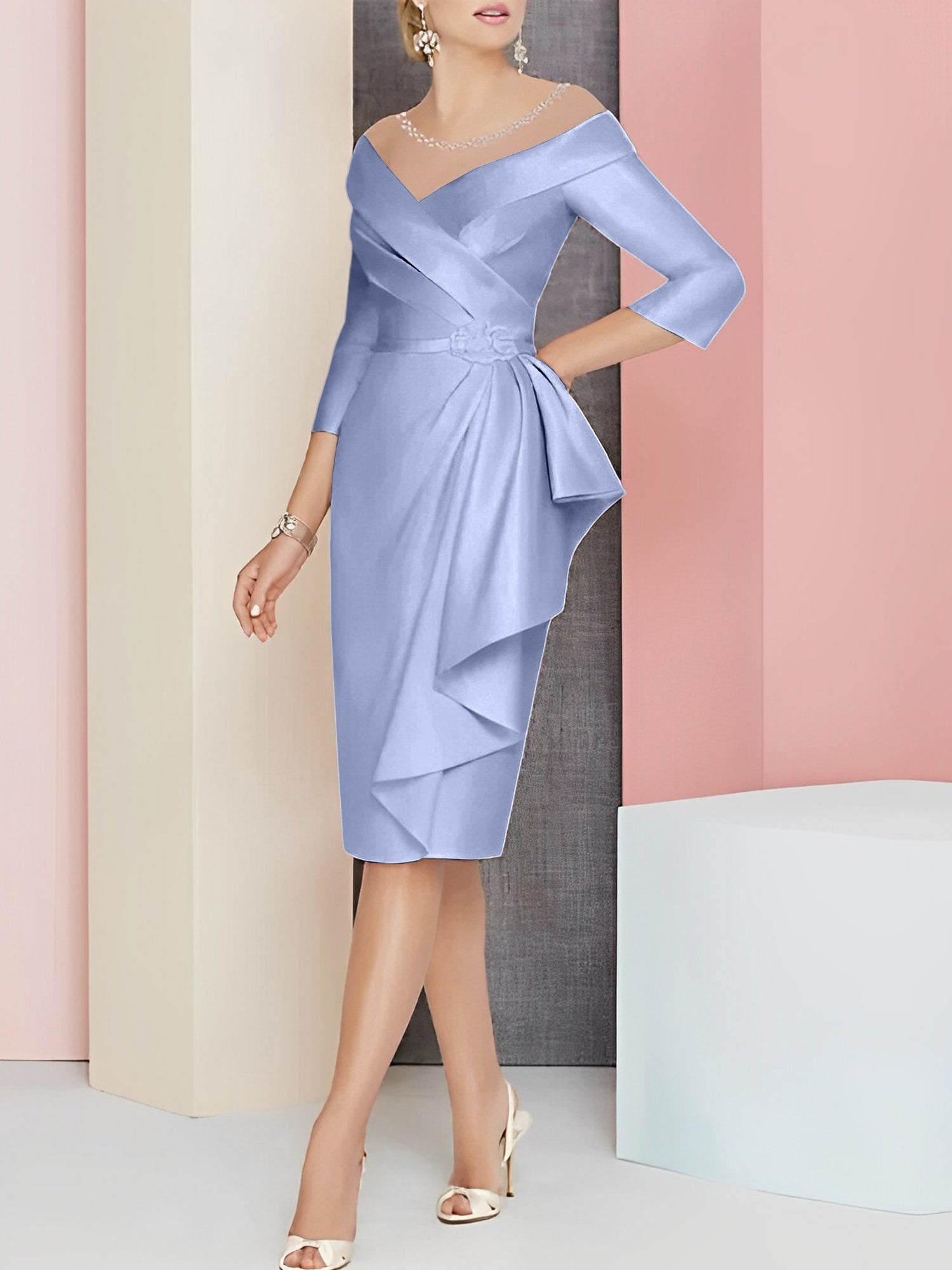 Knee Length V Neck Sheath Column Mother of the Bride Dresses